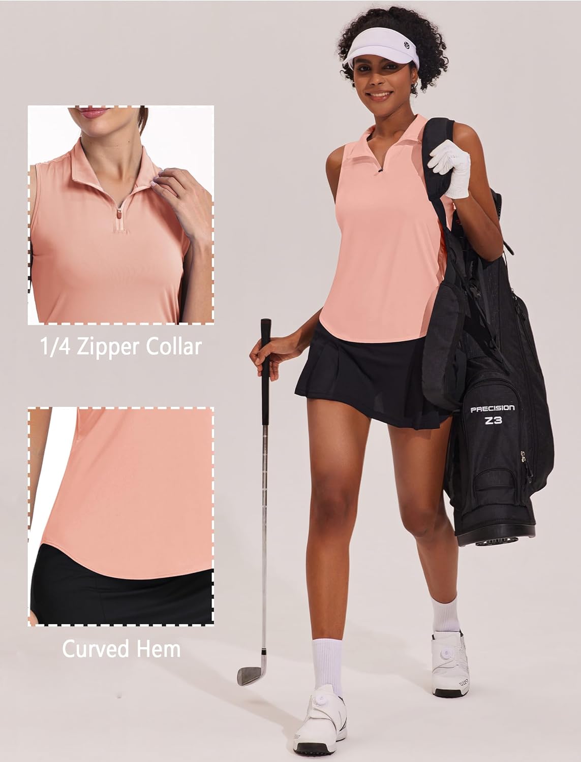 PINSPARK Women Golf Shirts Sleeveless UPF 50+ Tennis Polo Shirts 1/4 Zip with Collar Racerback Tank Tops Pickleball Shirts - Image 3