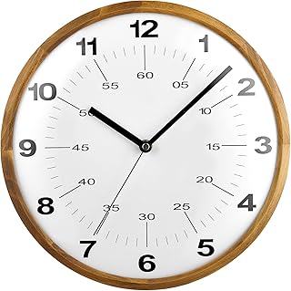 Wooden Wall Clock, 30cm Modern Non-Ticking Silent Wall Clocks Quartz Decorative Clocks, Classic Large Number Round Clock for Home Kitchen Room Office School Bedroom