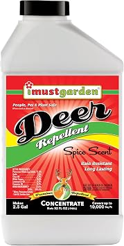 I Must Garden Deer Repellent Concentrate 32oz Spice Scent Deer Spray for Plants Natural Ingredients - Makes 2.5 Gallons, Covers 10,000 sq. ft.
