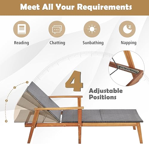 Miniatura 6 de Tangkula Juego de 2 sillas reclinables ajustables de 4 posiciones con posición totalmente plana, tumbona de mimbre de polietileno para exteriores
