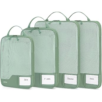 ECOHUB 4-Piece Compression Suitcase Organiser, Packing Cubes with Tag, Recycled Packing Cube Set for Backpack &amp; Suitcase, Mes