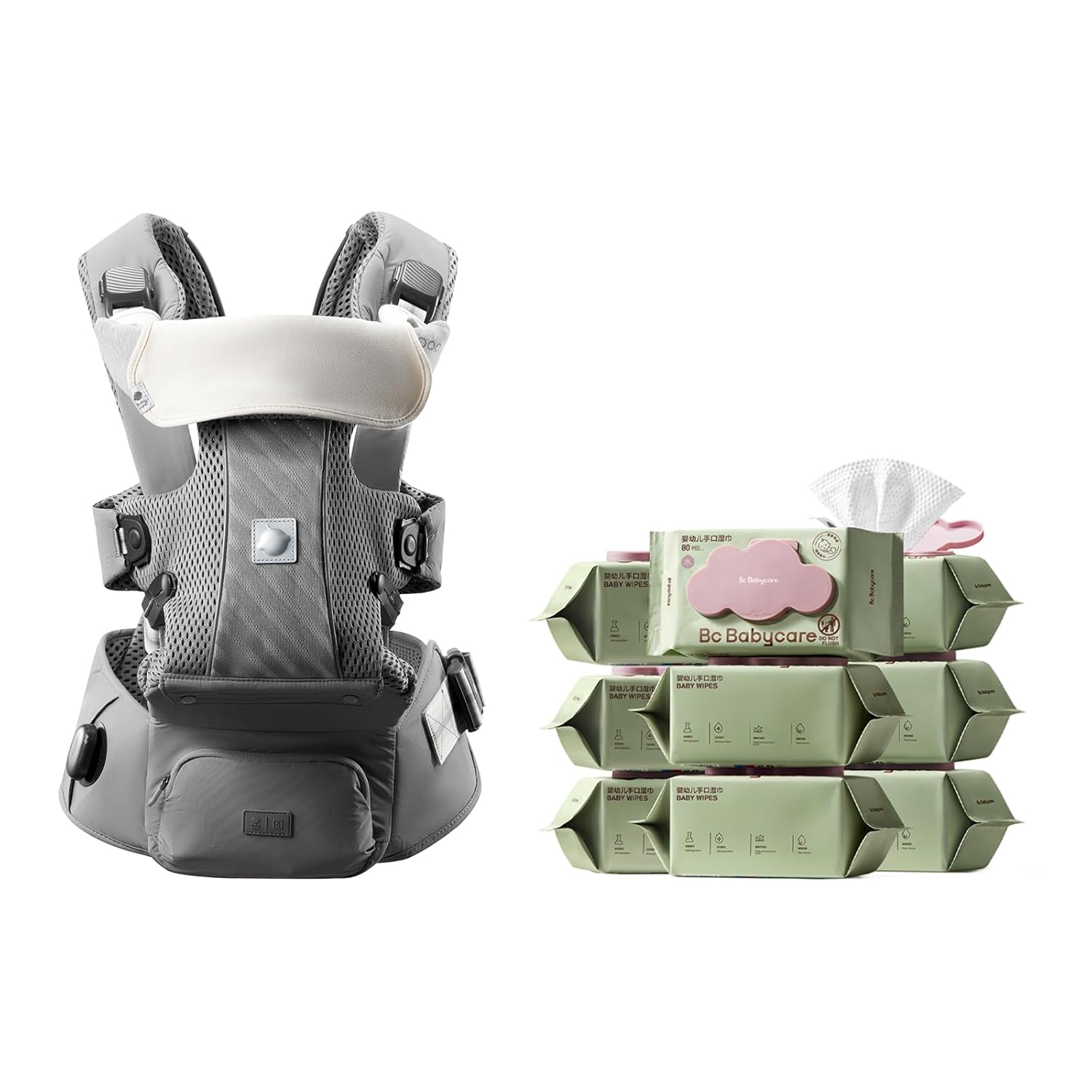 Bc Babycare Cloud Moist Baby Wipes 640 Count and Baby Carrier with Hip Seat