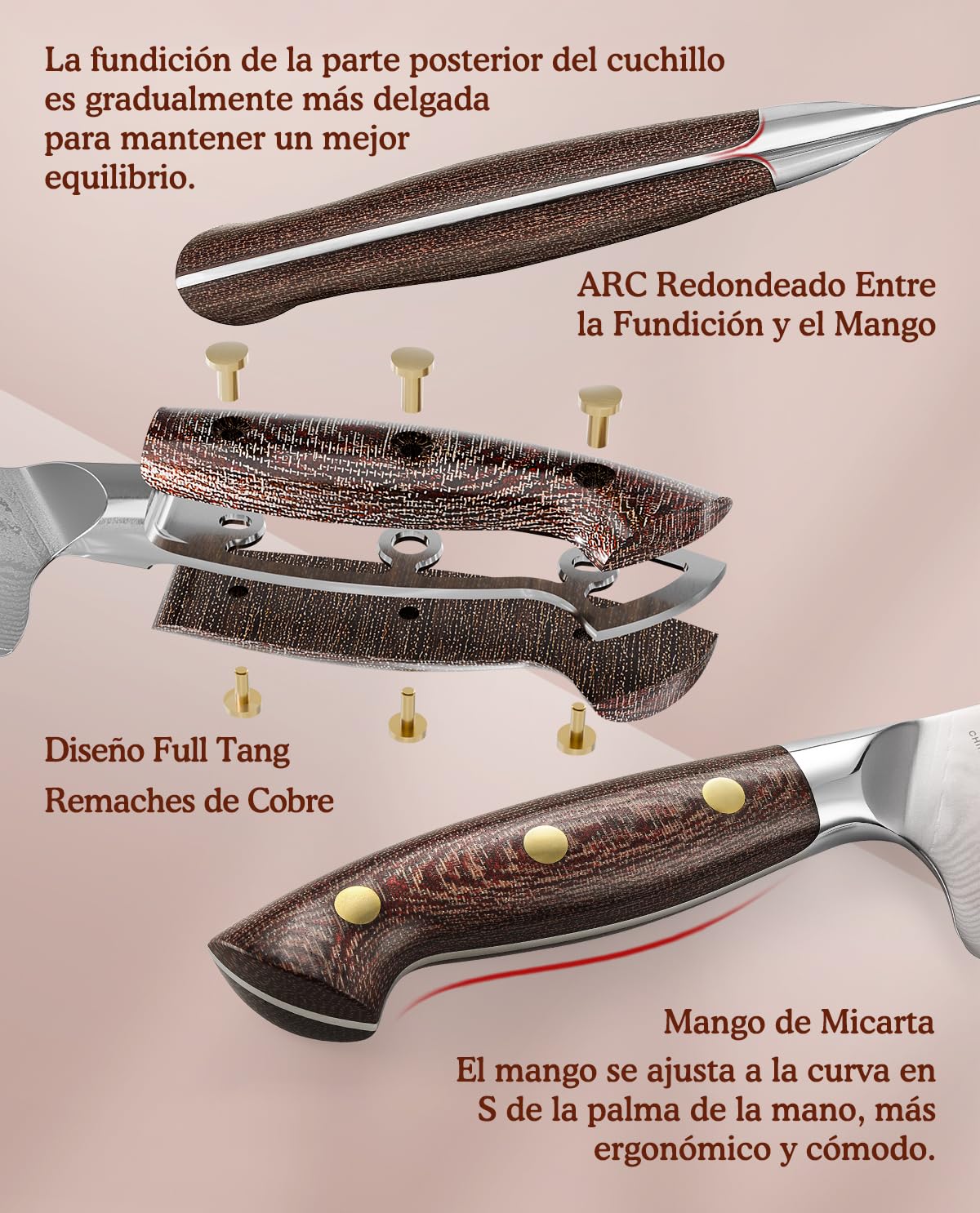HEZHEN Damasco Cuchillo Nakiri, Estilo Japonés Cuchillos de Cocinero, Multiusos Cuchillo Chef Asiático Para Rebanar Carne Cortar Verduras, Mango de Micarta