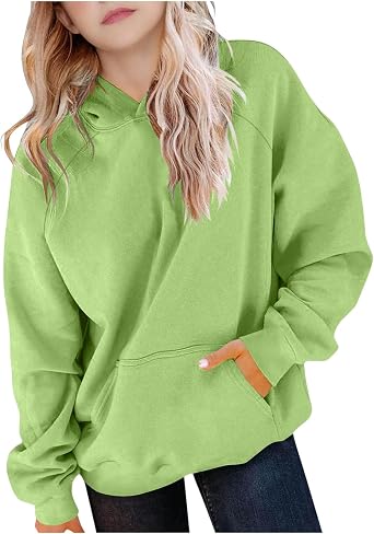 Hoodies for Girls Casual Y2k Pullover Long Sleeve Oversized Pullover Cute Preppy Hooded Sweatshirts 5-15 Years Green