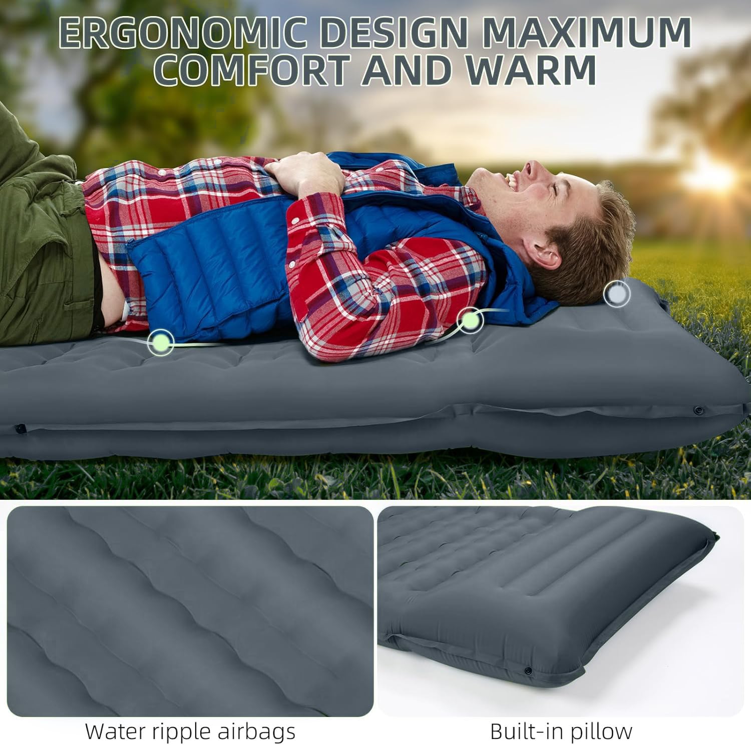 FNARMW Camping-Isomatte, extra dick, 12,7 cm, Campingmatte mit Kissen, integrierte Fußpumpe, aufblasbare Isomatten, kompakt für Camping, Rucksackreisen, Wandern, Reisen, Zelt (grau)