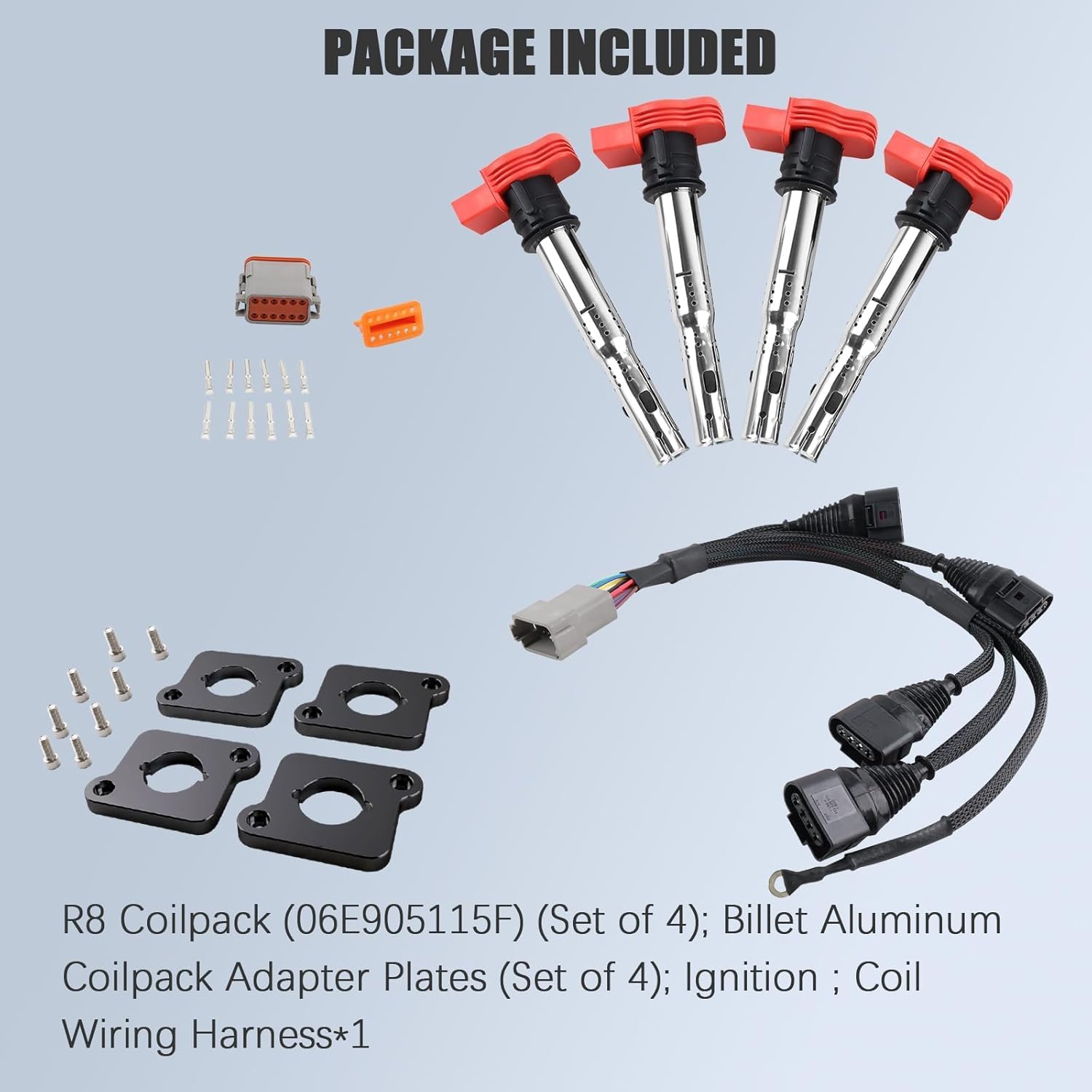 1.8T To 2.0T FSI R8 Ignition Coil Conversion Harness Kit Spark Plugs and Coil Packs Kit Compatible with 1997-2001 Audi A4 B5 1.8T, 1999-2004.5 VW Golf Turbo Passat B5 Jetta 1.8L Turbo