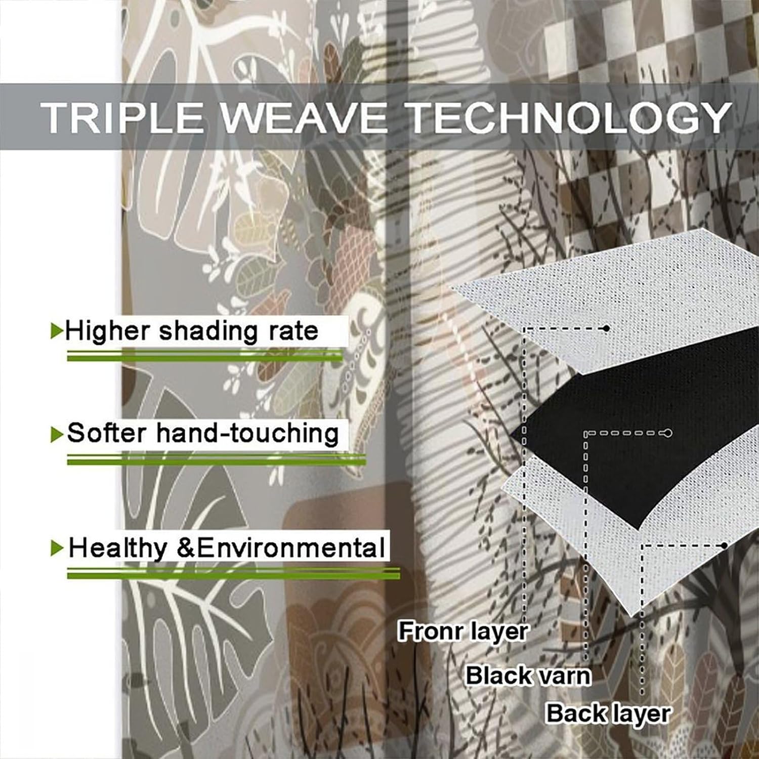 Gorgeous Floral Curtains, Brown Grey Retro Boho Exotic Ethnic Abstract Flower Leaves Seamless Pattern Drapes, Blackout Rod Pocket Window Treatments for Living Room Bedroom Bathroom Kitchen 42x45in