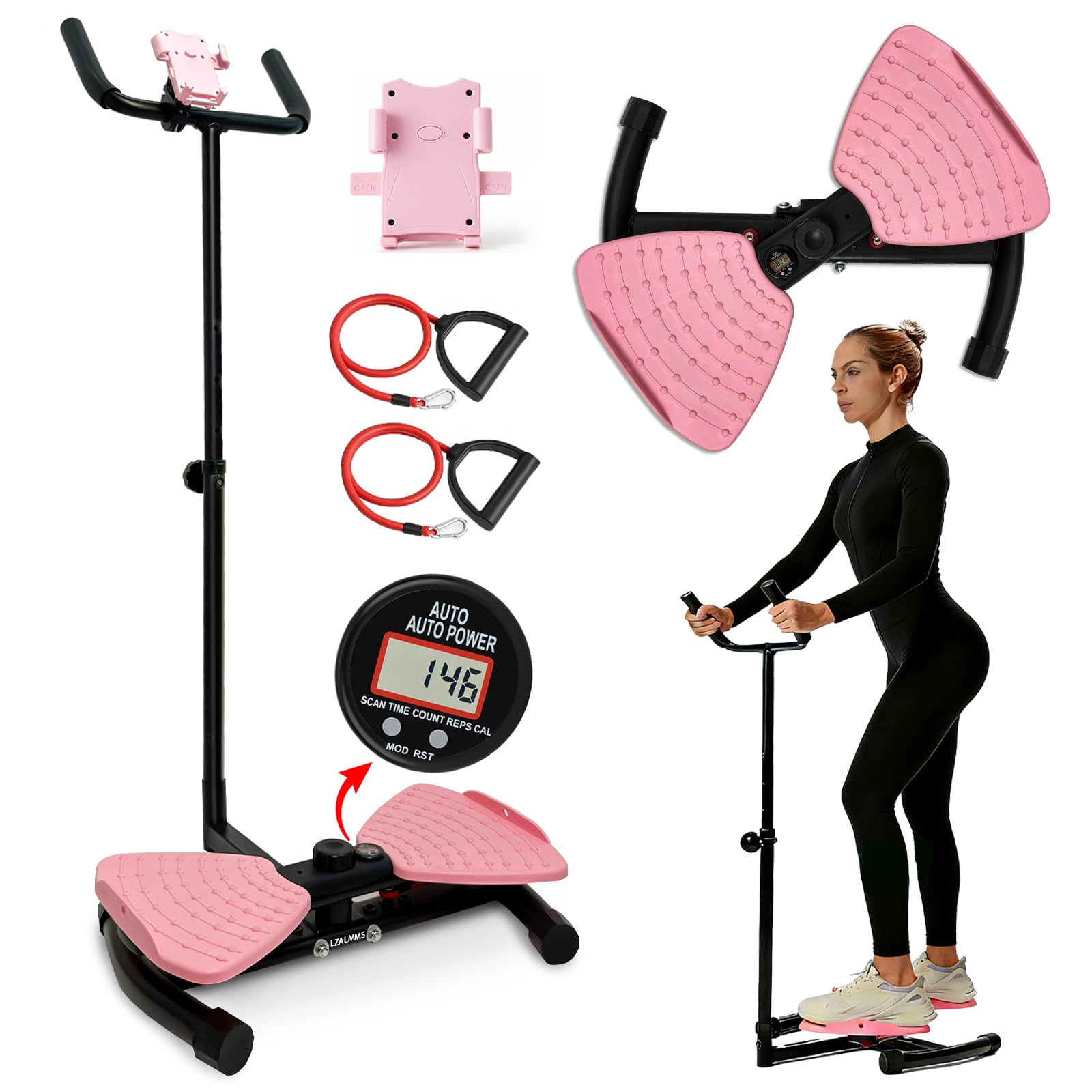 Waist Twister Machine Exercise with Handlebar, Ab Twister Board with Phone Holder, 330lbs Capacity, Workout for Slim Waist and Core Ab Exercise, Ultra-Quiet Home Gym Equipment for Women Men