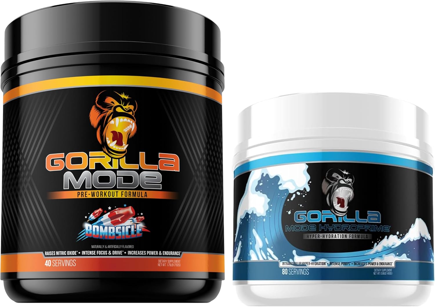 Gorilla Mode Pre Workout (Bombsicle) + HydroPrime Glycerol Pre Workout - Comprehensive Stack for Hyper-Hydration, Pump, Power, Endurance, and Thermoregulation