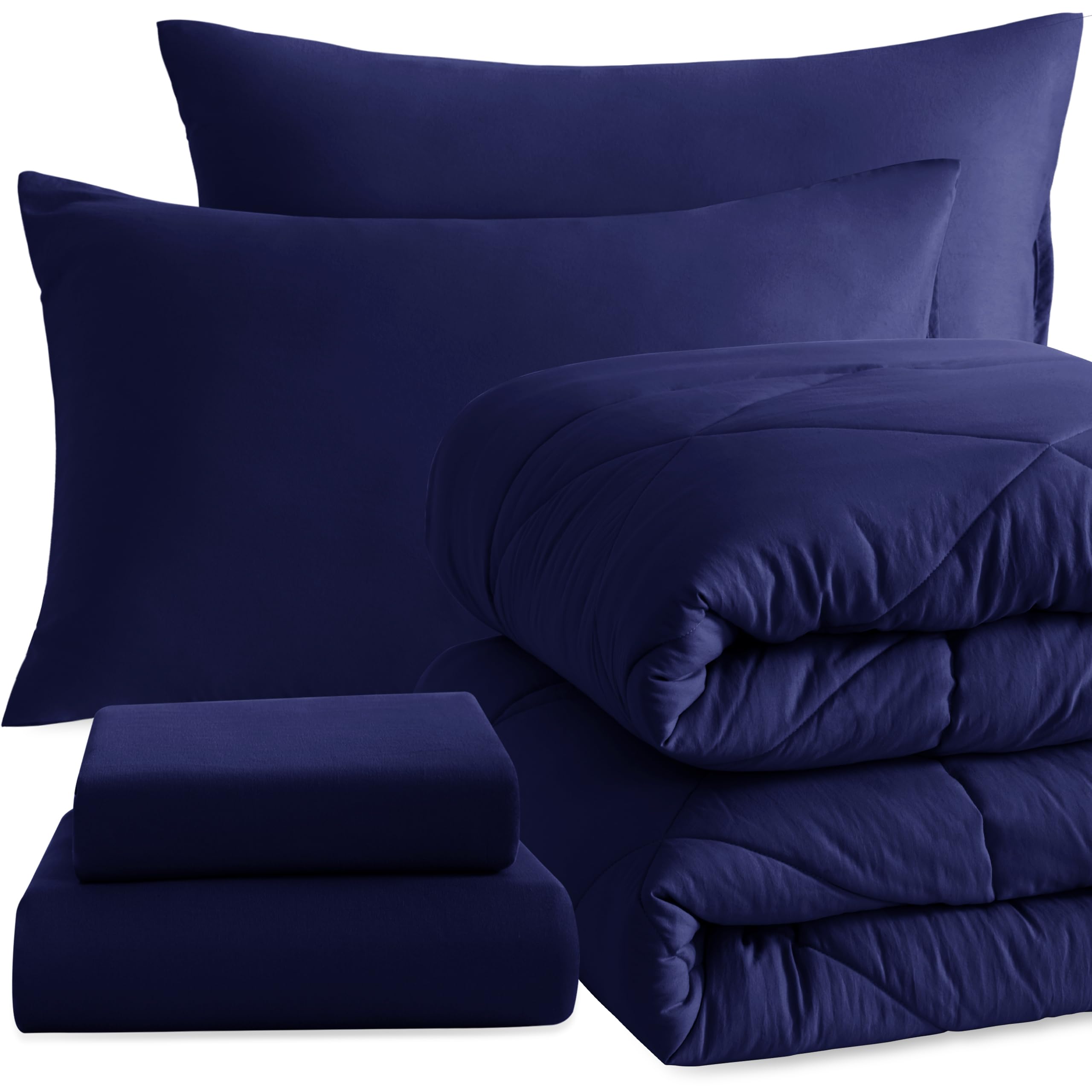 NTBAY Twin Comforter Set with Sheets, 5 Pieces Soft and Breathable Bedding Set, Bed in a Bag, Down Alternative Comforter Set Solid Color All Season, Kids Bedding Set, Navy Blue