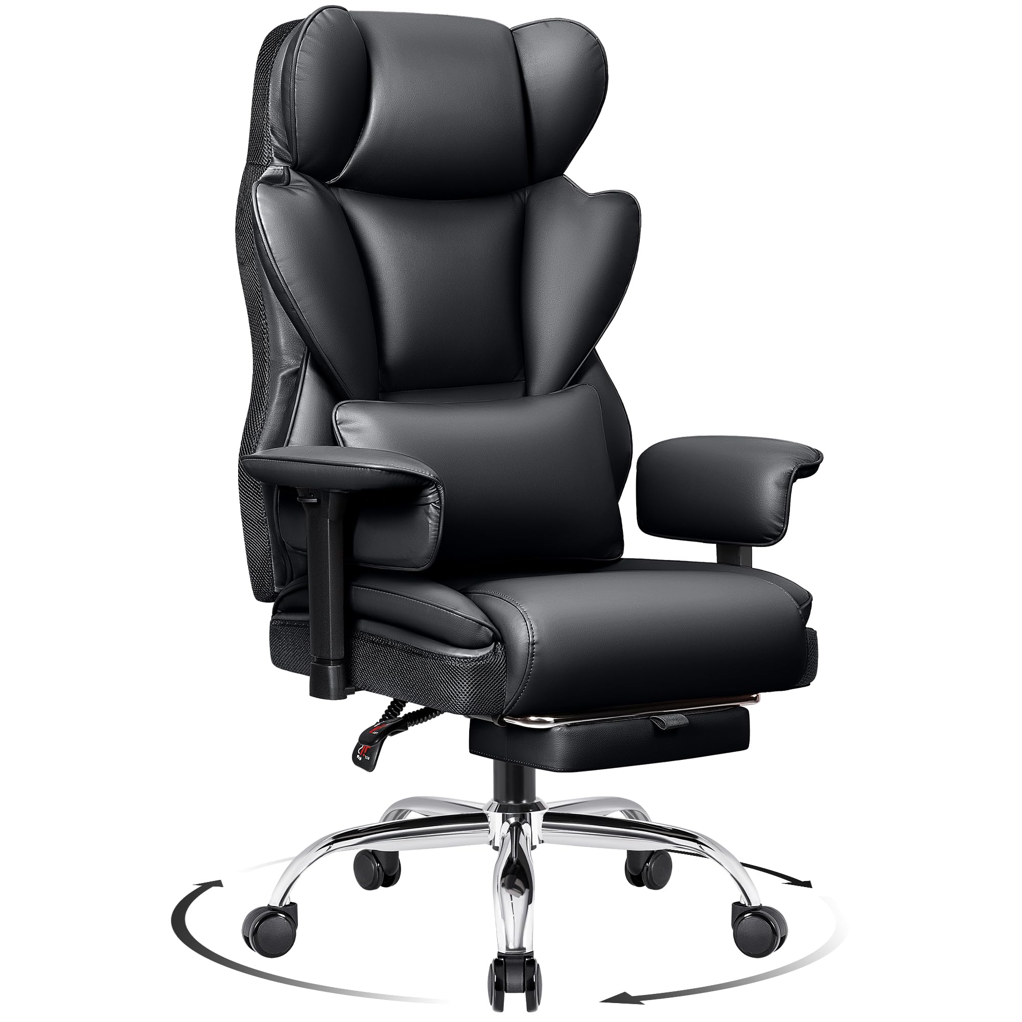 DoChair Silla Ergonómica Escritorio Amplia, Silla Oficina Ejecutiva con Reposapiés 165 ° Respaldo Ajustable Silla Gaming en casa Cuero imitación 150-200KG, Negro