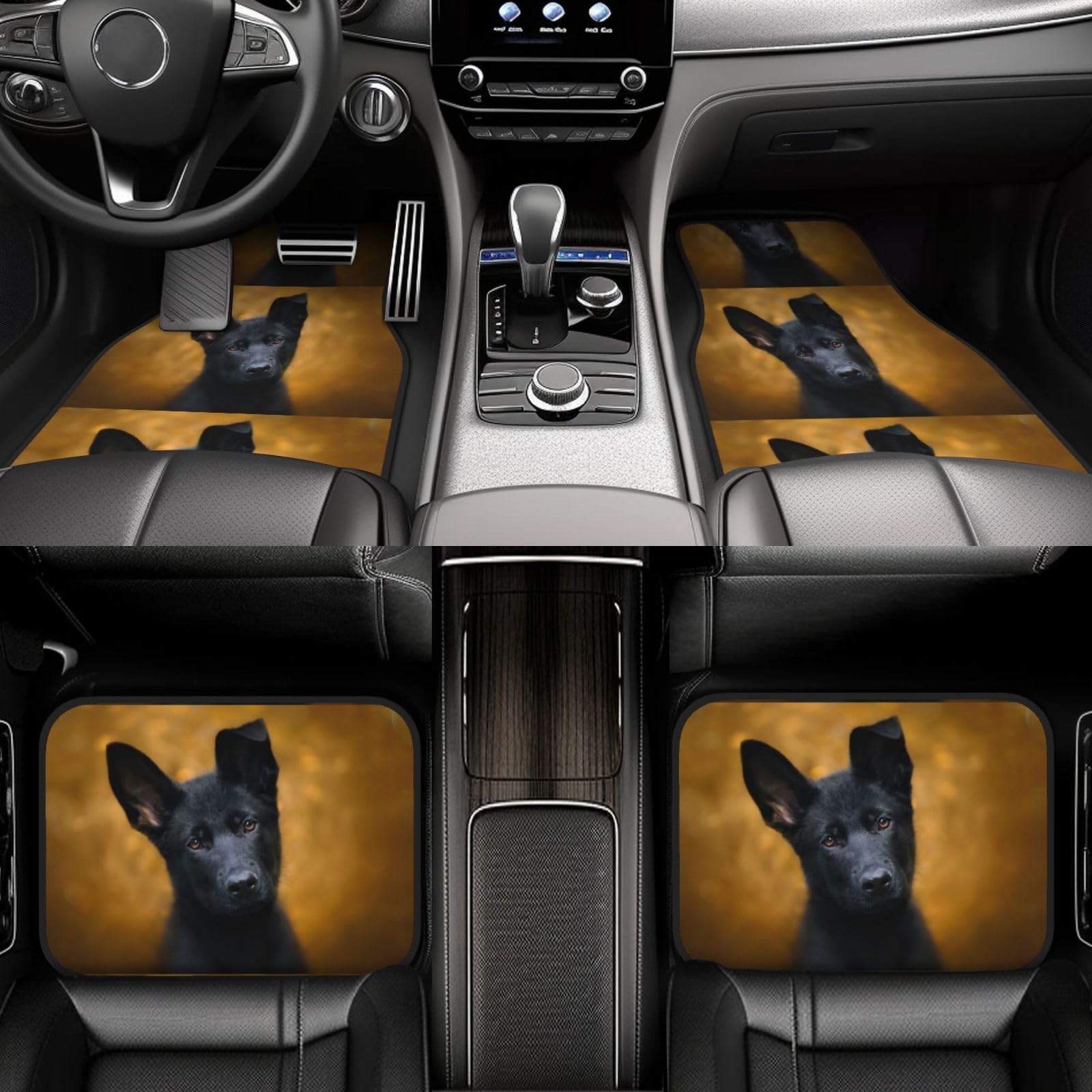 Schwarzer Deutscher Schäferhund Bedruckt, 4er-Set Auto-Fußmatten, Neopren-Fußmatten für Fahrzeuge, rutschfeste Auto-Fußmatten, Autozubehör