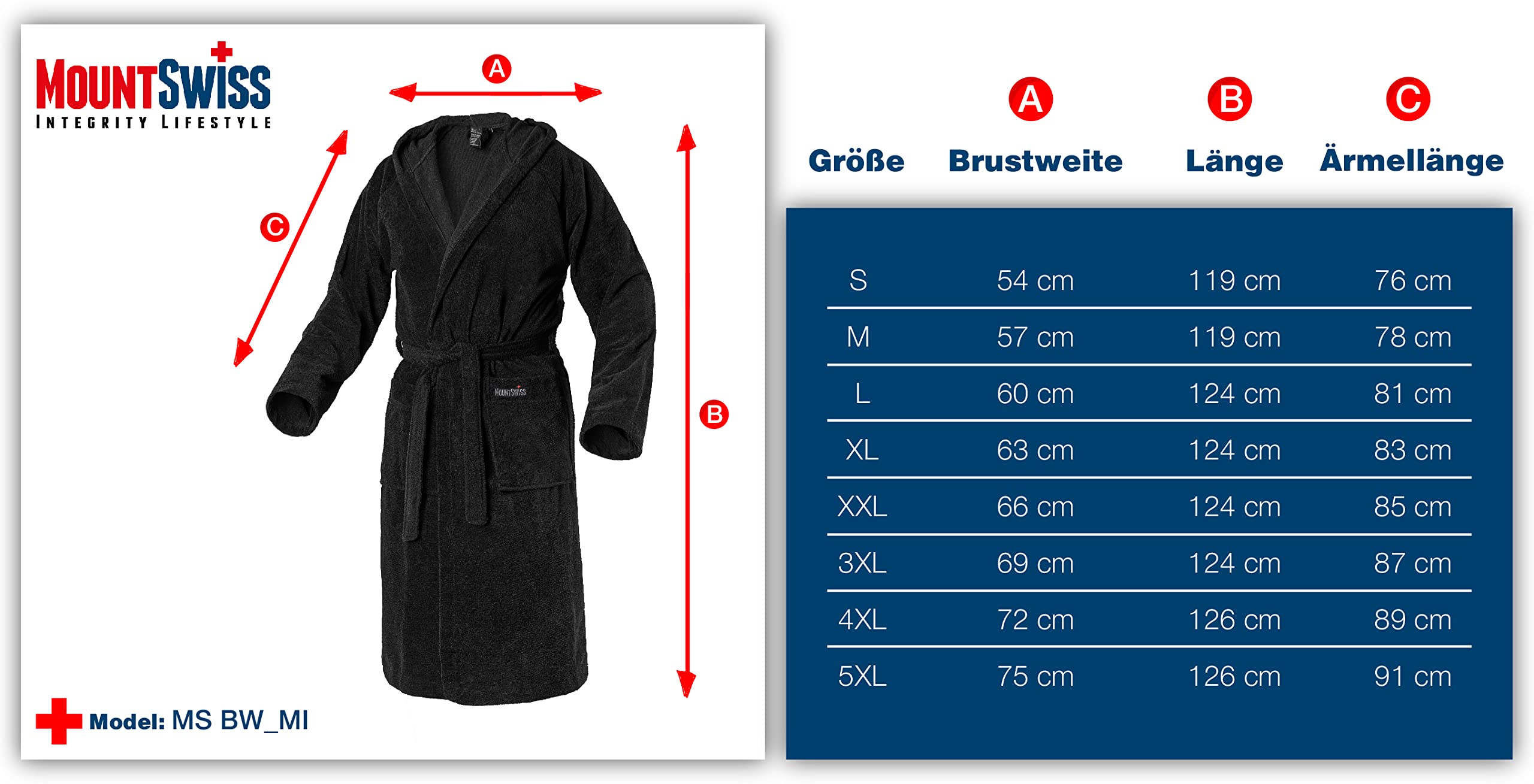 Mount Swiss Unisex AARAU szlafrok kąpielowy z kapturem I męski damski z puszystej bawełny I kimono w różnych kolorach i rozmiarach S - 5XL I szlafrok kąpielowy Öko-Tex Standard 100
