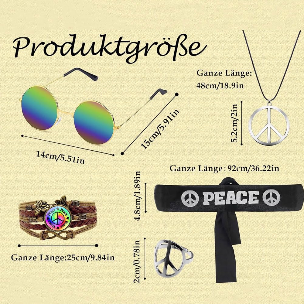 ZappelStift 4Pcs Hippie Costume Sets, Hippie Accessories Set Disco Hippies Costume - Image 2