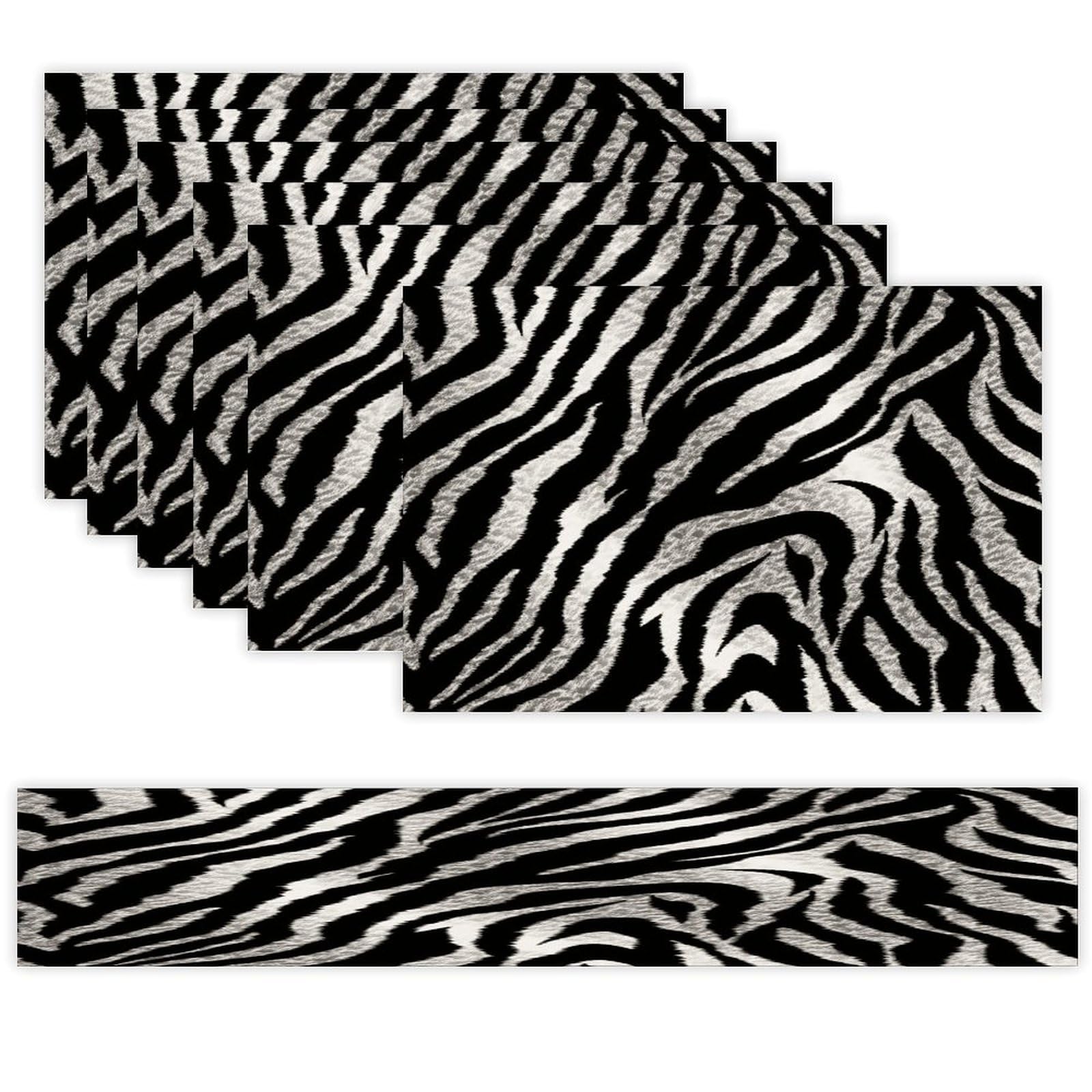 Black and White Zebra Print Placemats Set of 7 Exquisite Linen Table Mat Seven Piece Set Includes 13"x71" Fashion Table Runner and 12"x18" Place Mat Decor for Kitchen Dining Room