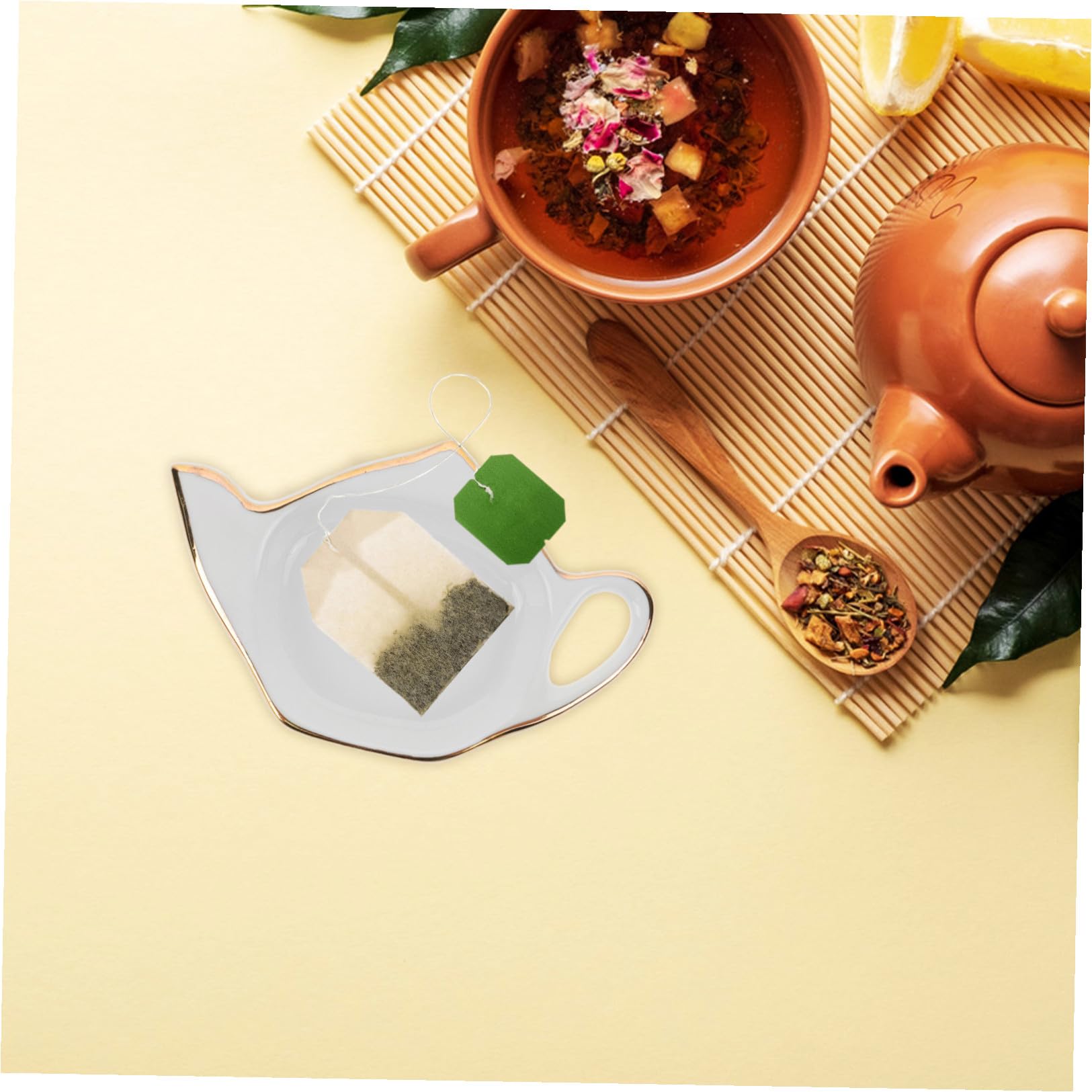 Set da 8 Piatti Portabustine da Tè in Materiale Ceramico a Forma di Teiera