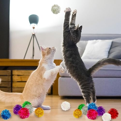 Miniatura 7 de 50 bolas de pompones para gatos, bolas de juguete grandes de colores surtidos de 2 pulgadas, bola brillante para gatos de interior, juguetes