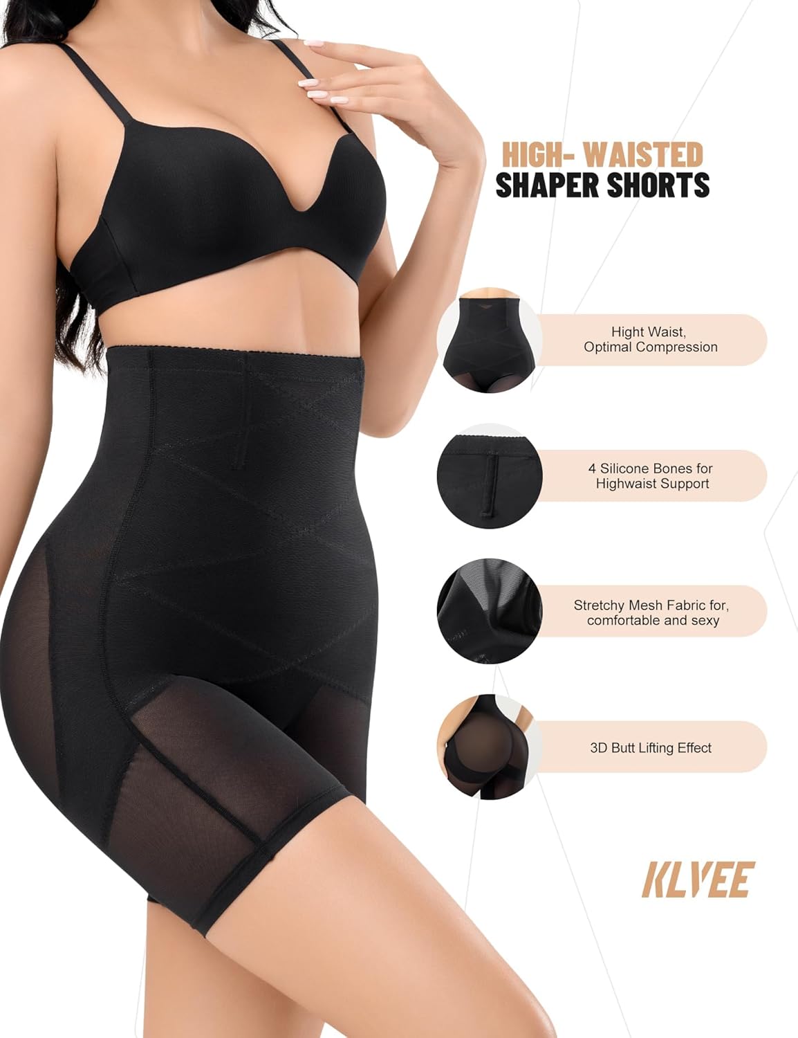 KLVEE Shapewear for Women Tummy Control, High Waisted Body Shaper Shorts Butt Lifting Panties Thigh Slimmer Shapewear Girdle