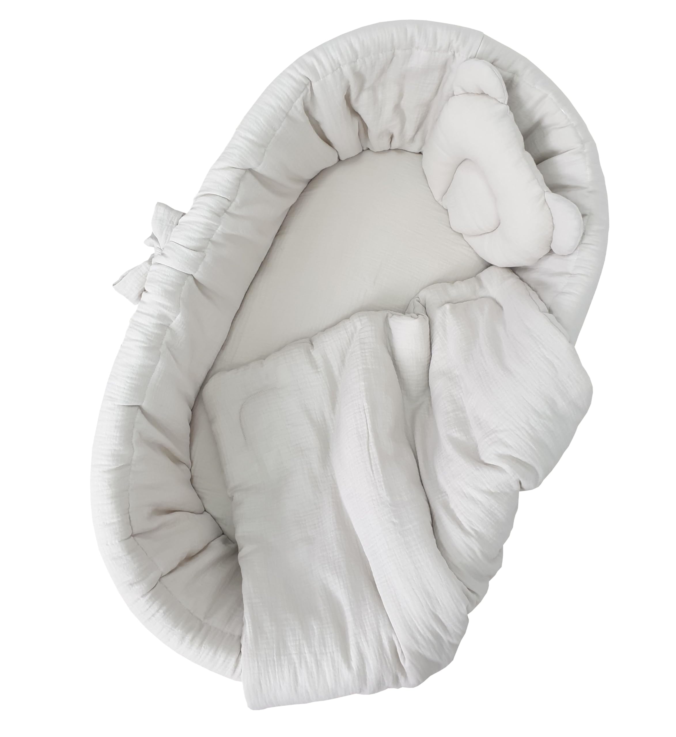 Wiklinopol Juego de ropa de cama de 4 piezas, para bebés y niños, muselina, ropa de cama para cuna, funda nórdica con sábanas en color beige