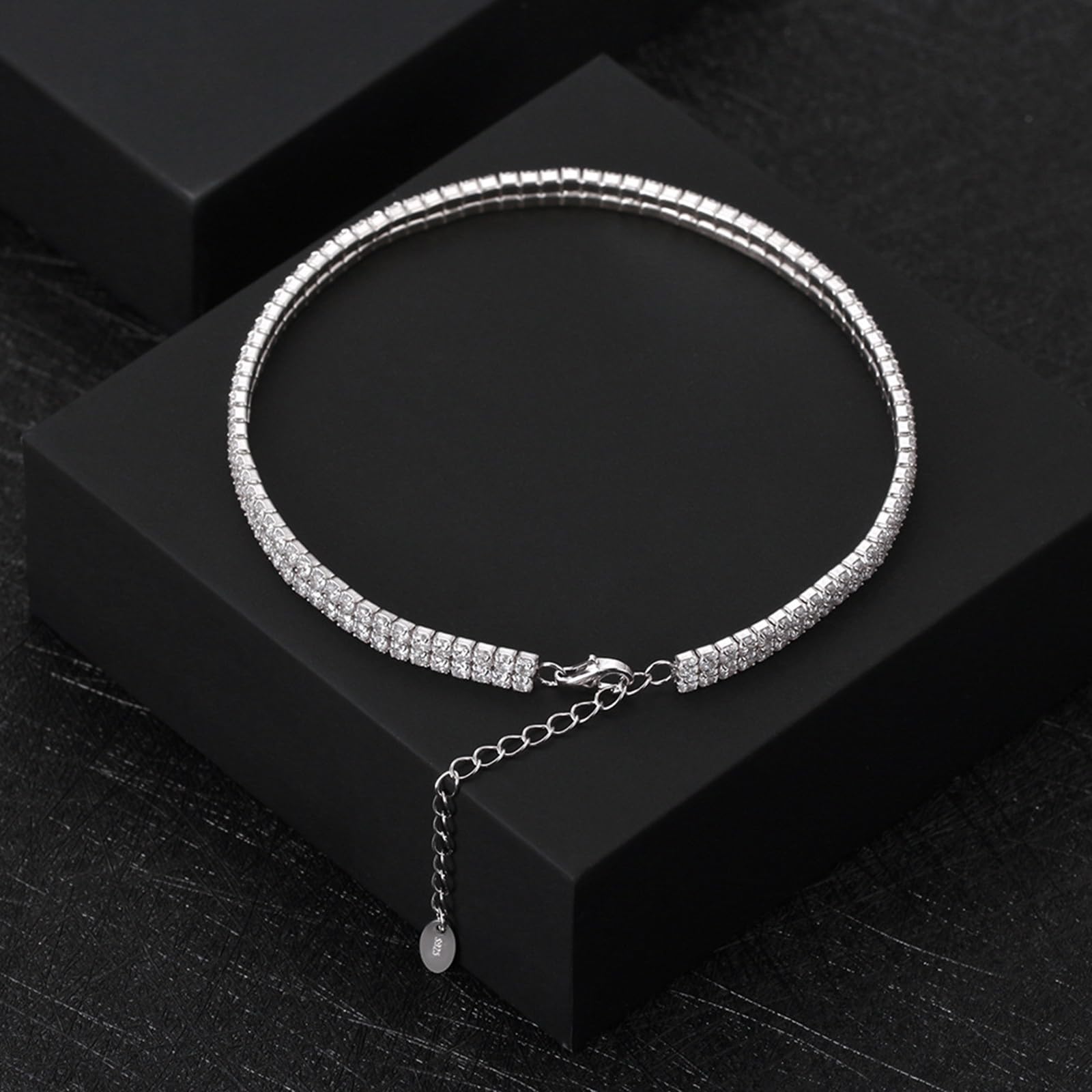 Cavigliere Donna Argento 925, Cavigliera Estiva Doppia Fila con Zirconi A Doppio Strati Argento, Regolabile Fino a 26 cm - Bracciali alla Caviglia da Spiaggia Cavigliere per Donne