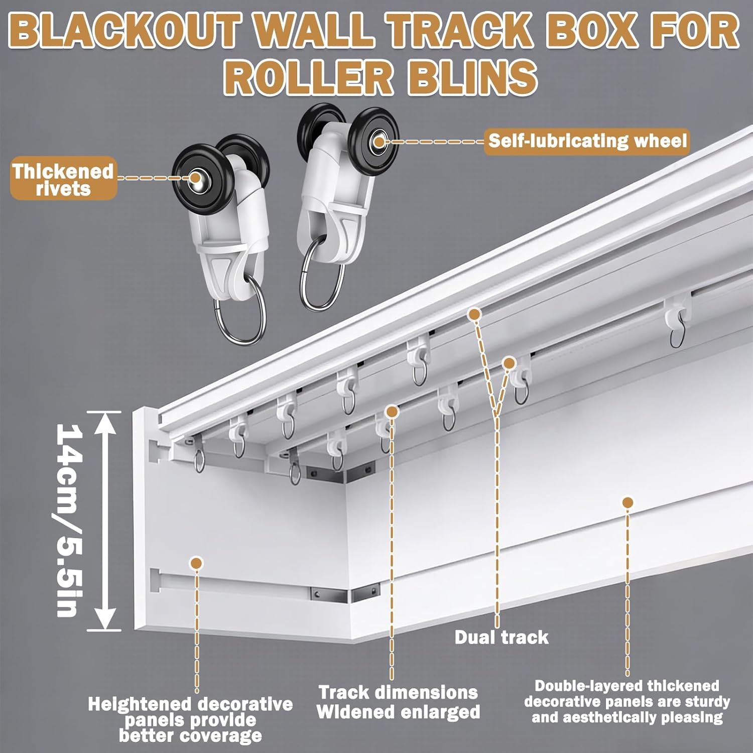 Curtain Track Ceiling Mounted Curtain Pelmet with Double Rails, Curtain Boxes for Above Windows, Room Dividers Curtain Track Rod Valance Set(270cm/106.3in/8.9ft)