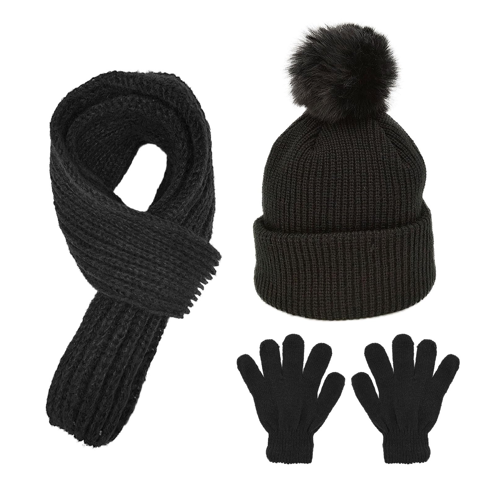 XNIVUIS 3 Pcs Kids Knitted Hat Scarf and Gloves Set Children Scarf Hat Gloves, Winter Knit Warm Soft Beanie, Knit winter Beanies Toddler Kids warm Hats Boys Girls (3 Pcs)