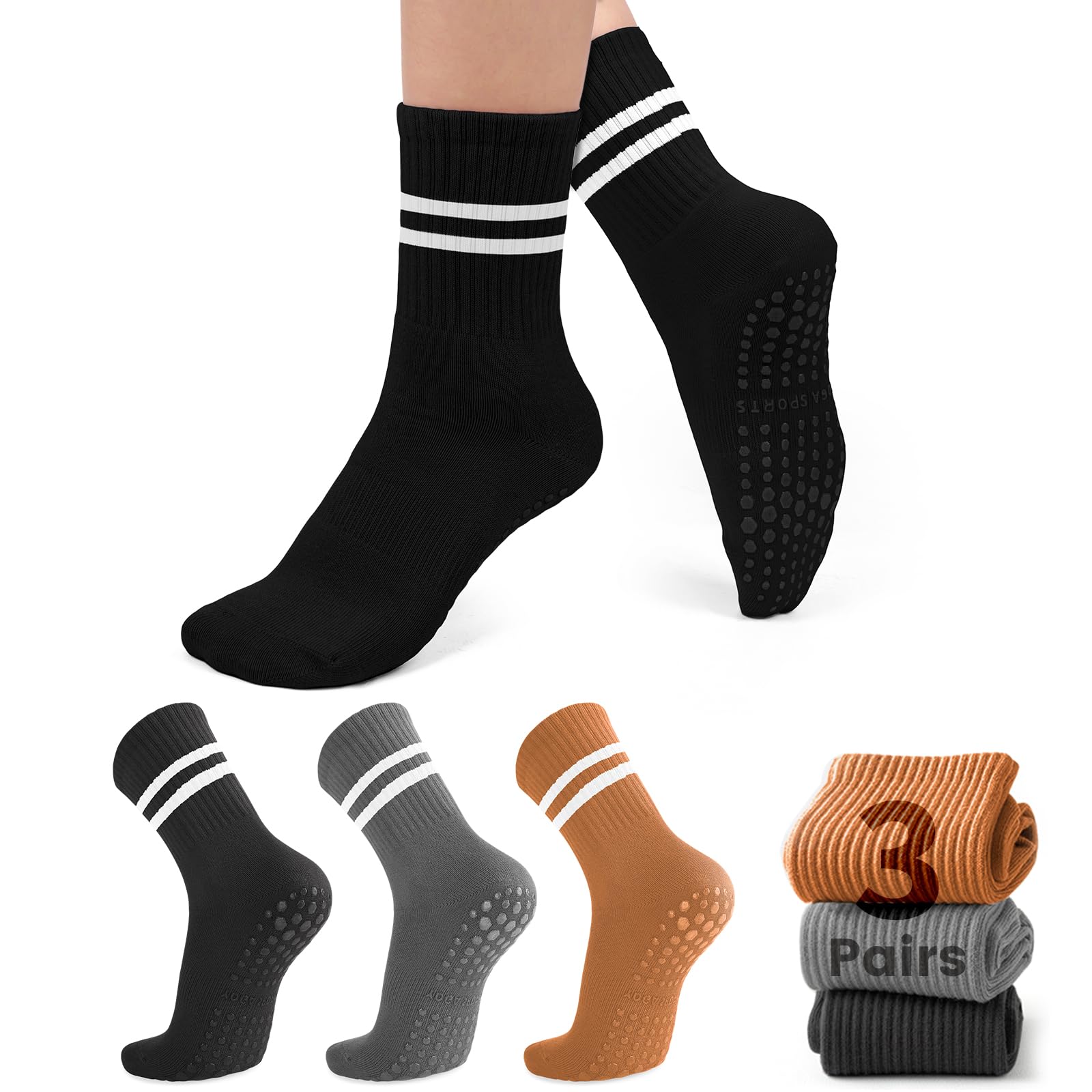 3 Pairs Grip Pilates Socks Non-Slip Yoga Socks for Women Pilates, Pure Barre, Barefoot Workout, Pregnancy, Hospital