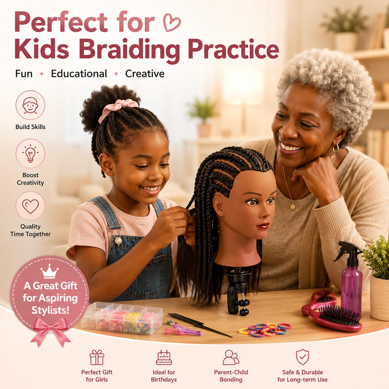 Mannequin Kopf 100% Echthaar Afro Cosmetology Haar Mannequin Kopf afrikanischer Amerikanischer Übungskopf Mannequin Styling Haar Haare schneiden Flechten für Friseur, schwarz