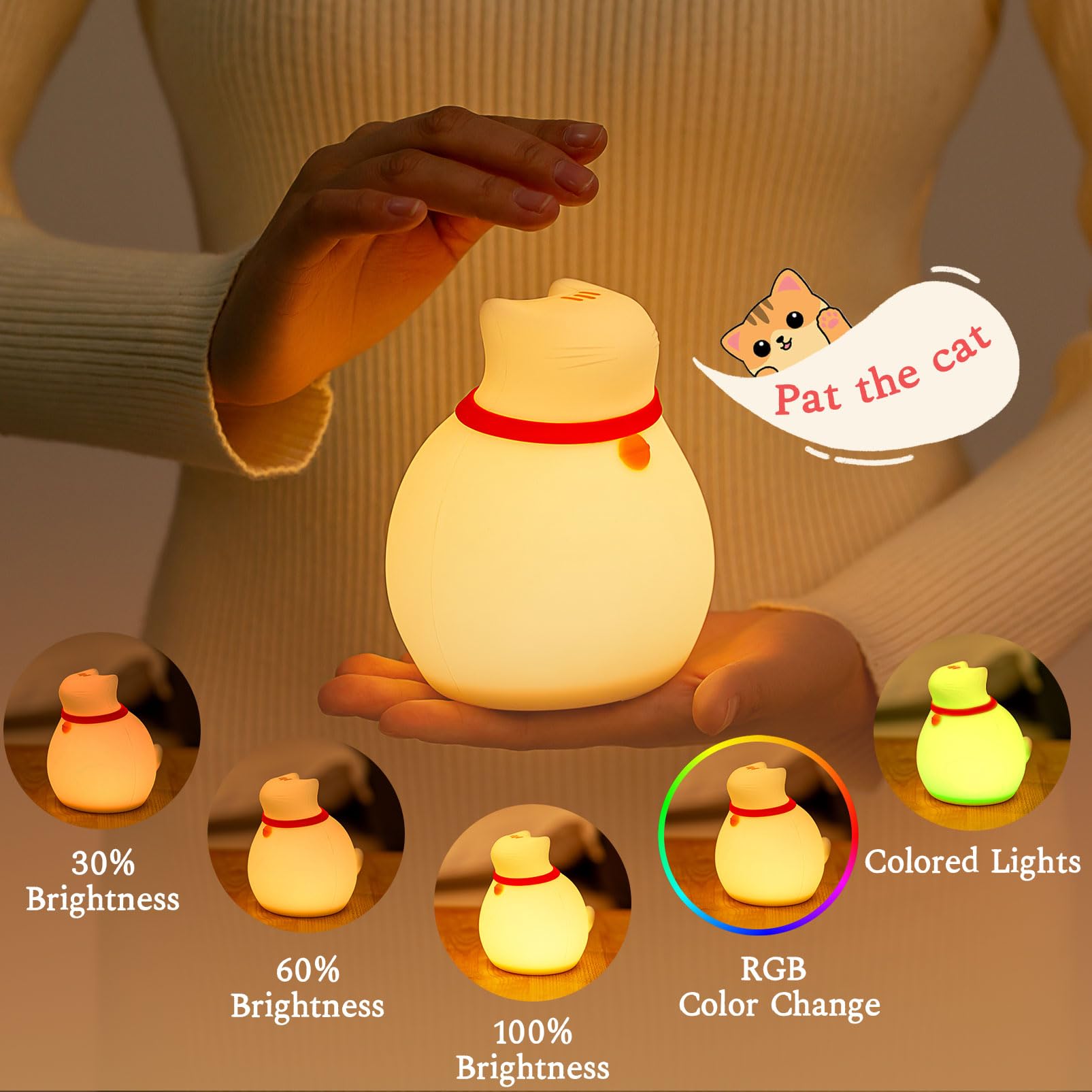 Auezona Luce Notturna Bambini,Lampada Gatto Silicone Luce Notturna Neonato 30 Minuti Timer, Lampada Notturna per Bambini LED Ricaricabile,Lampada da Comodino Cameretta Bambina, Regalo Neonato