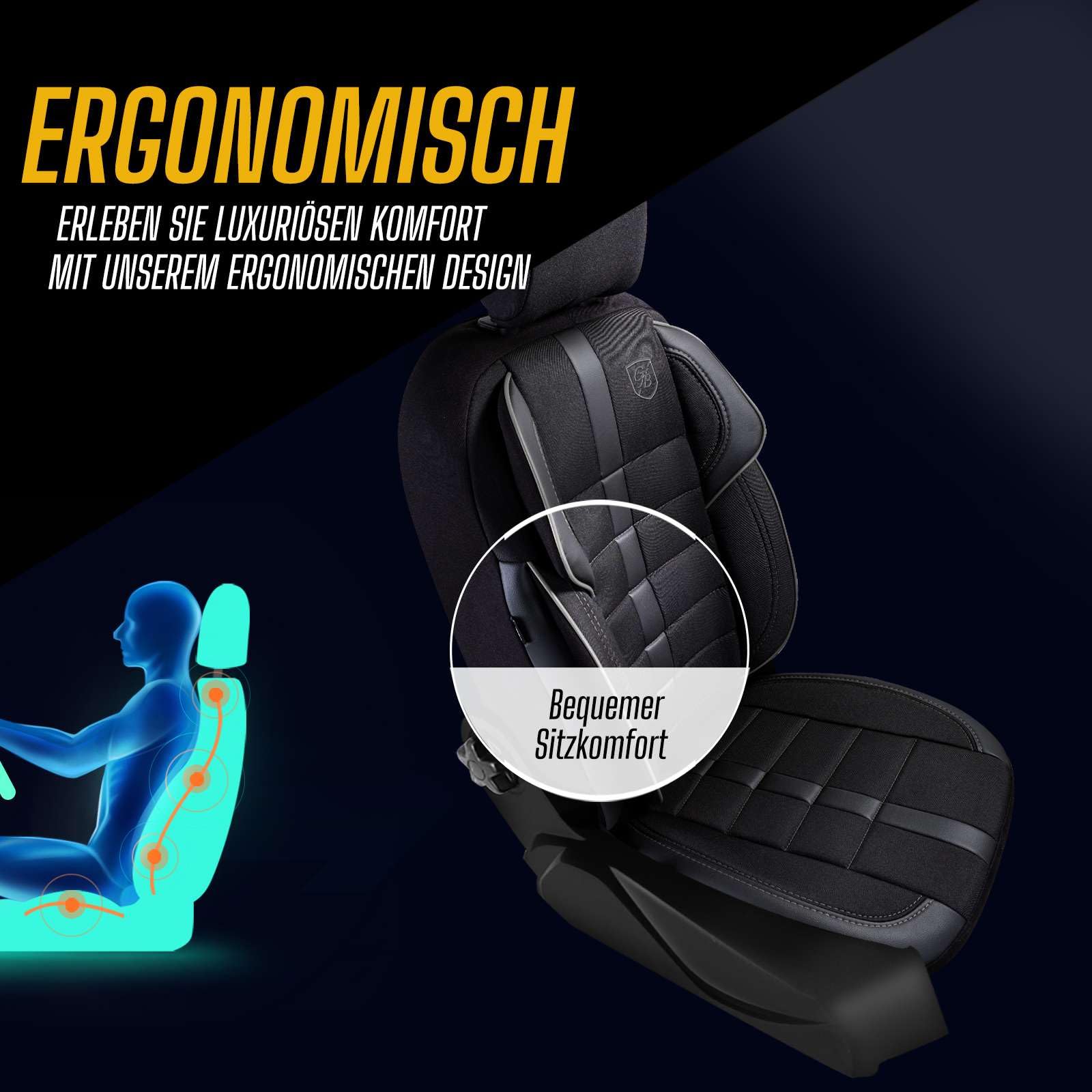 Coprisedili universali per auto – Premium accessori interni per auto e SUV – jacquard coprisedile auto, compatibile con airbag, nero e grigio, set di montaggio incluso
