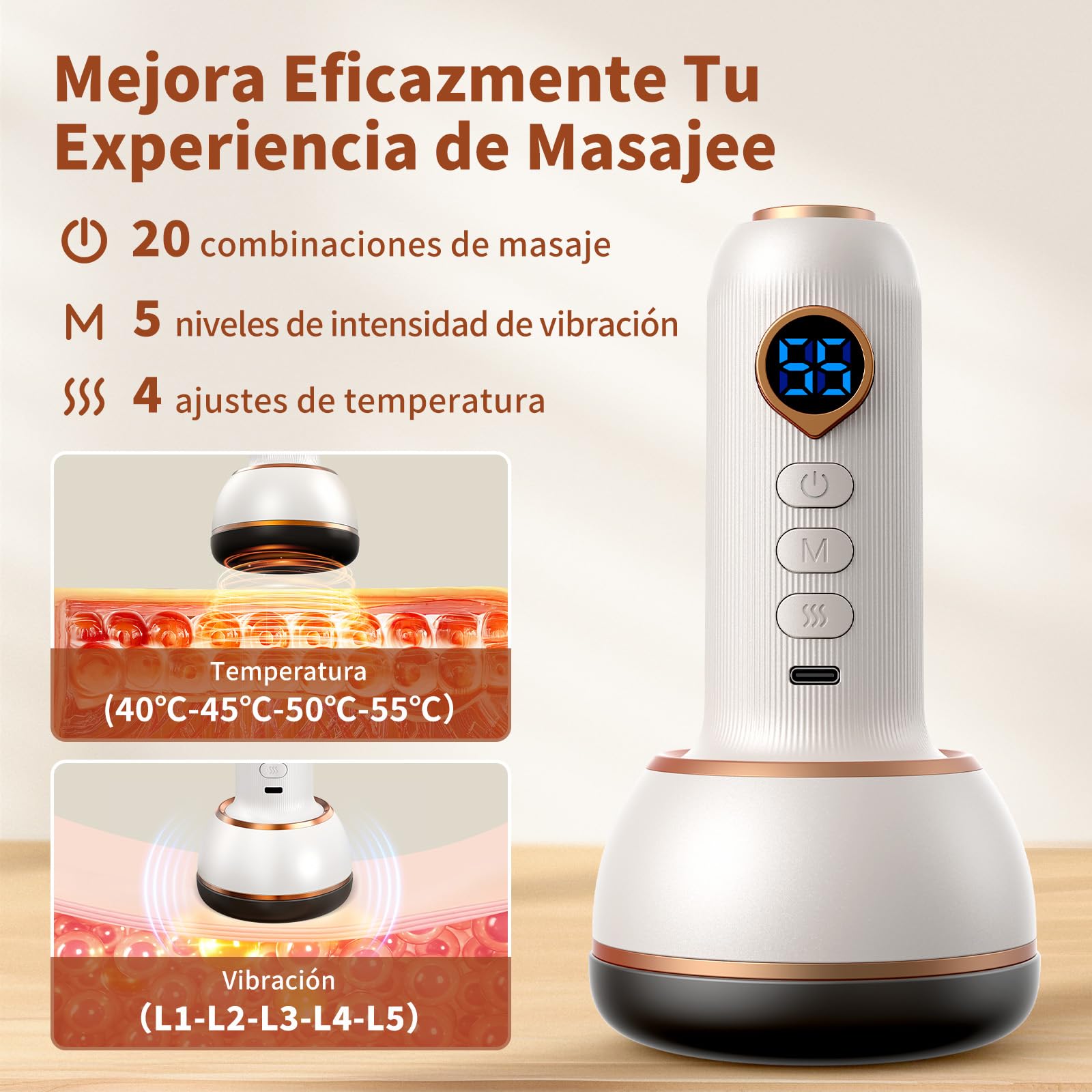 AISEELY Masajeador de celulitis, Vibrastone Neuropatía, Alivio del Dolor y Relajación para Pies, Manos, Espalda, Masajeador de Ondas de Choque con 20 Combinaciones de Masajes, Calor y Vibración