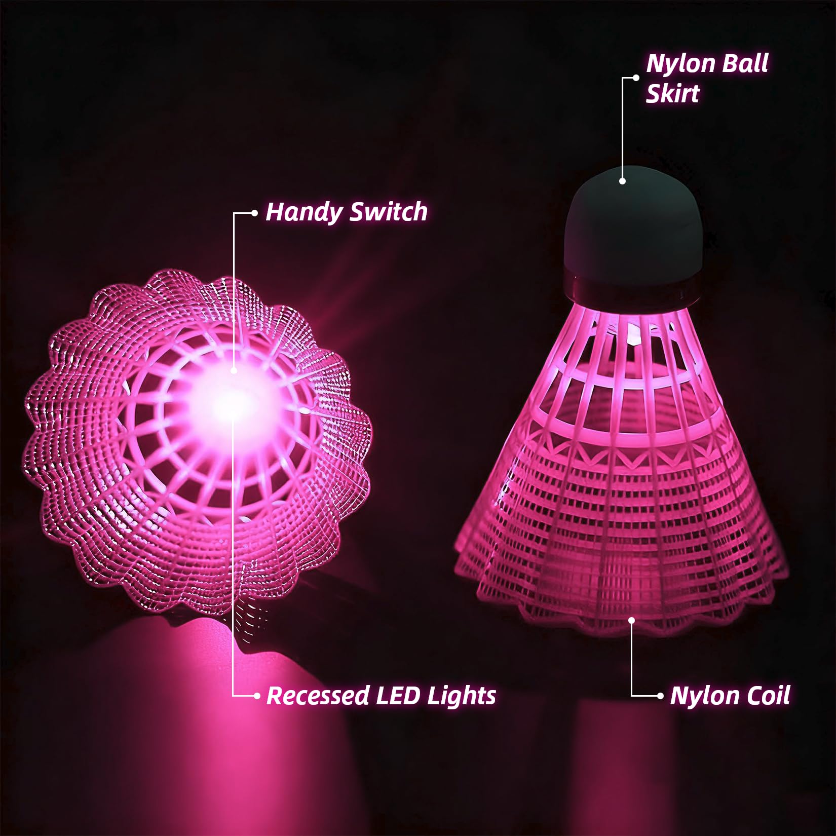 Idota Lotki nylonowe z oświetleniem LED, 10 sztuk, do badmintona, zestaw z tworzywa sztucznego