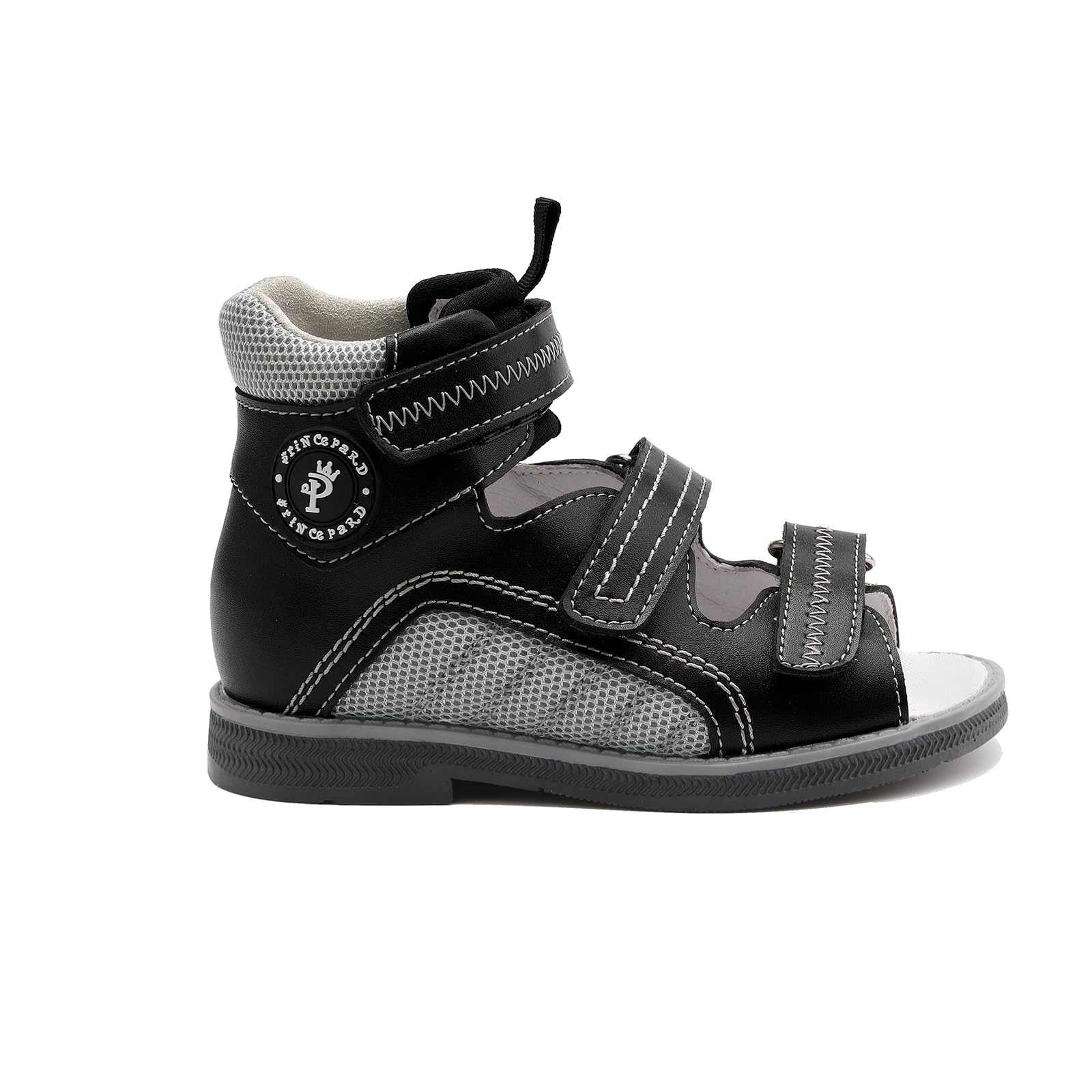 Sandalias ortopédicas para niños pequeños con soporte para arco y tobillo, zapatos negros con respaldo alto para niños