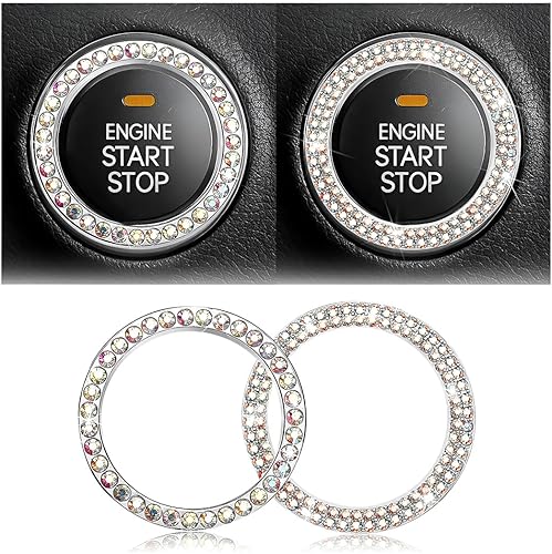 Calcomanías de anillo de arranque de motor con diamantes de imitación para automóvil, 1 taladro de drenaje único y 1 cubierta de botón de arranque