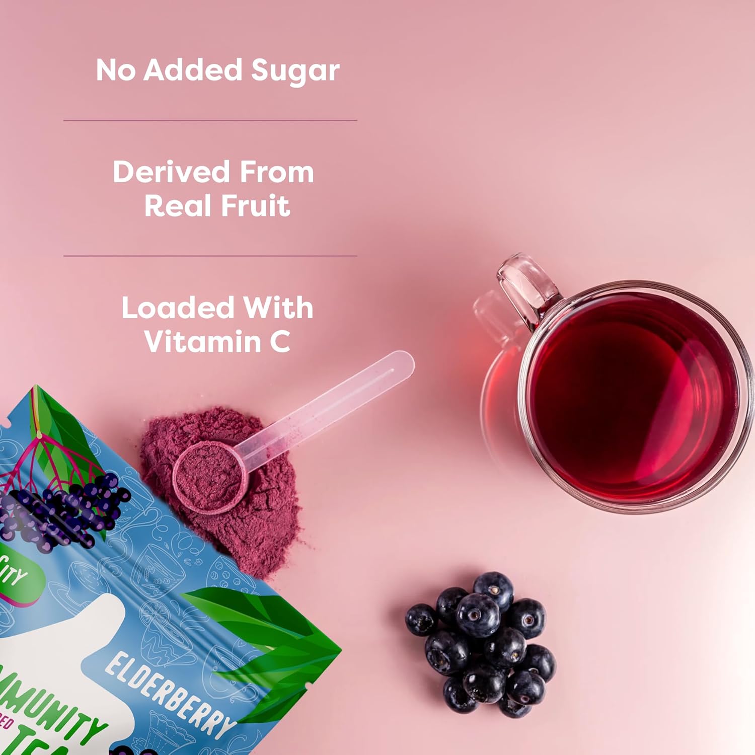 FlavCity Immunity Tea Powder - Vitamin C, Zinc, & Elderberry Herbal Tea for Immune Support - Non GMO & Sugar Free (30 Servings)