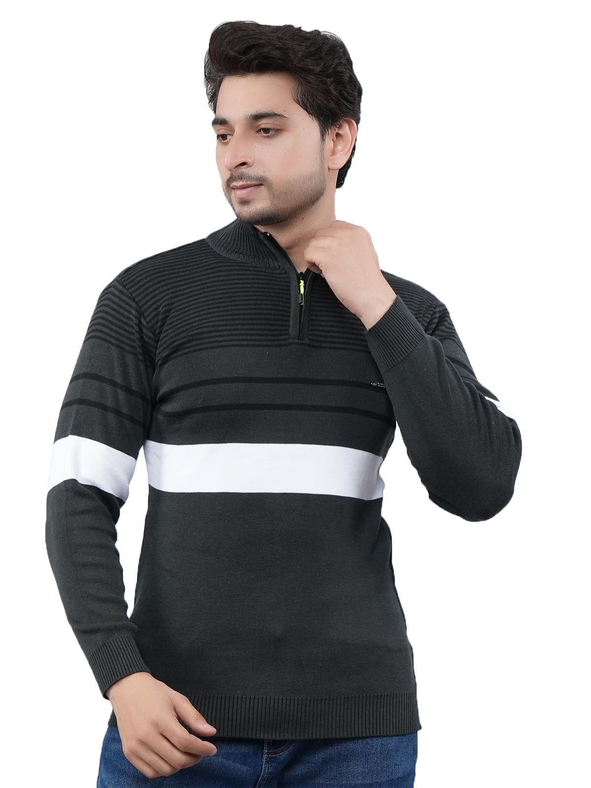 feverfew Stylish Zipper Closure Pullover | Men's Knitted Sweater | Casual Striped Sweater for Men | Pullover Sweater-picture-27