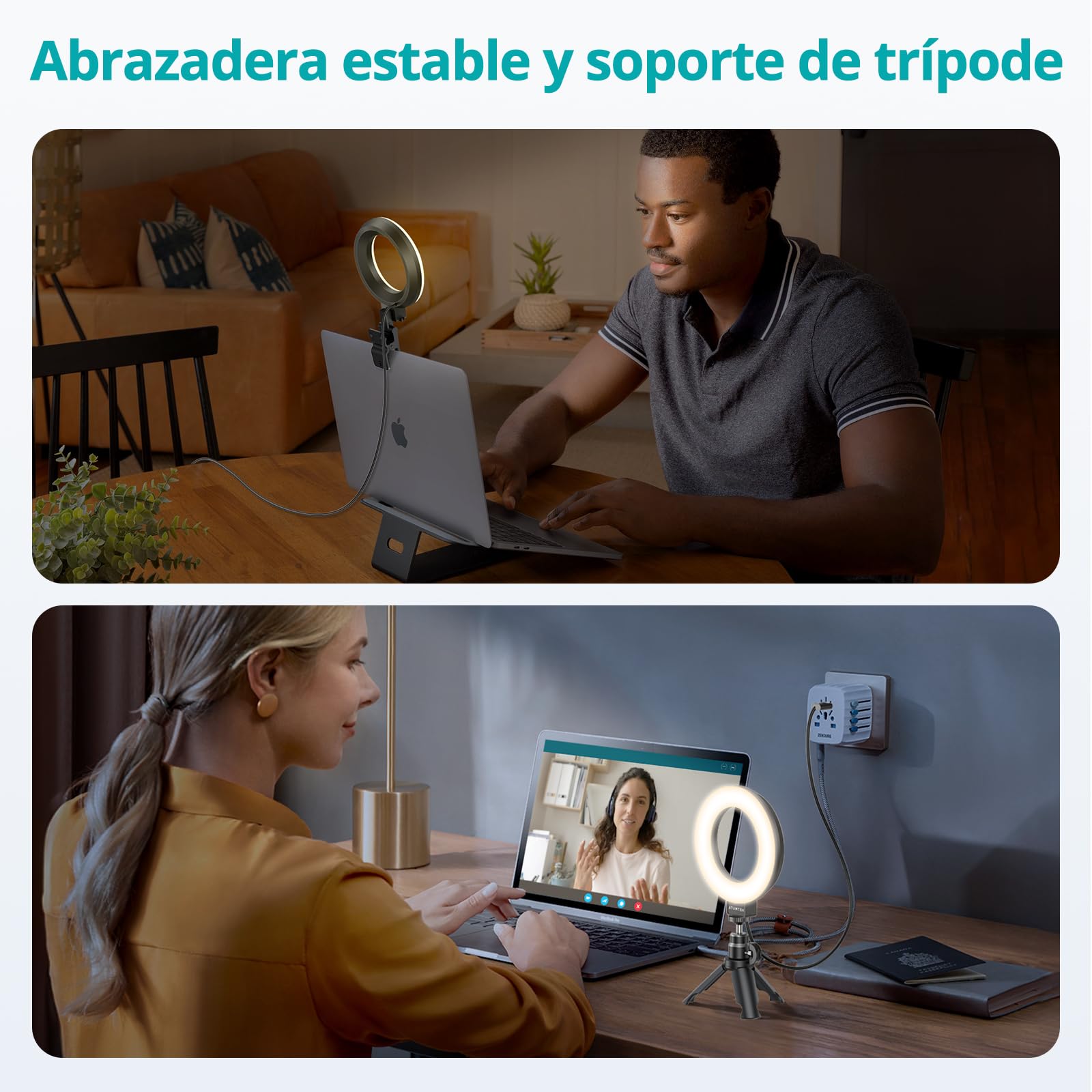 Aro de Luz ATUMTEK de 5 Pulgadas con Trípode y Clip para Laptop, Luz LED Regulable con 3 Temperaturas de Color y 10 Niveles de Brillo, Ideal para Videollamadas, Vlogging y Fotografía en Streaming