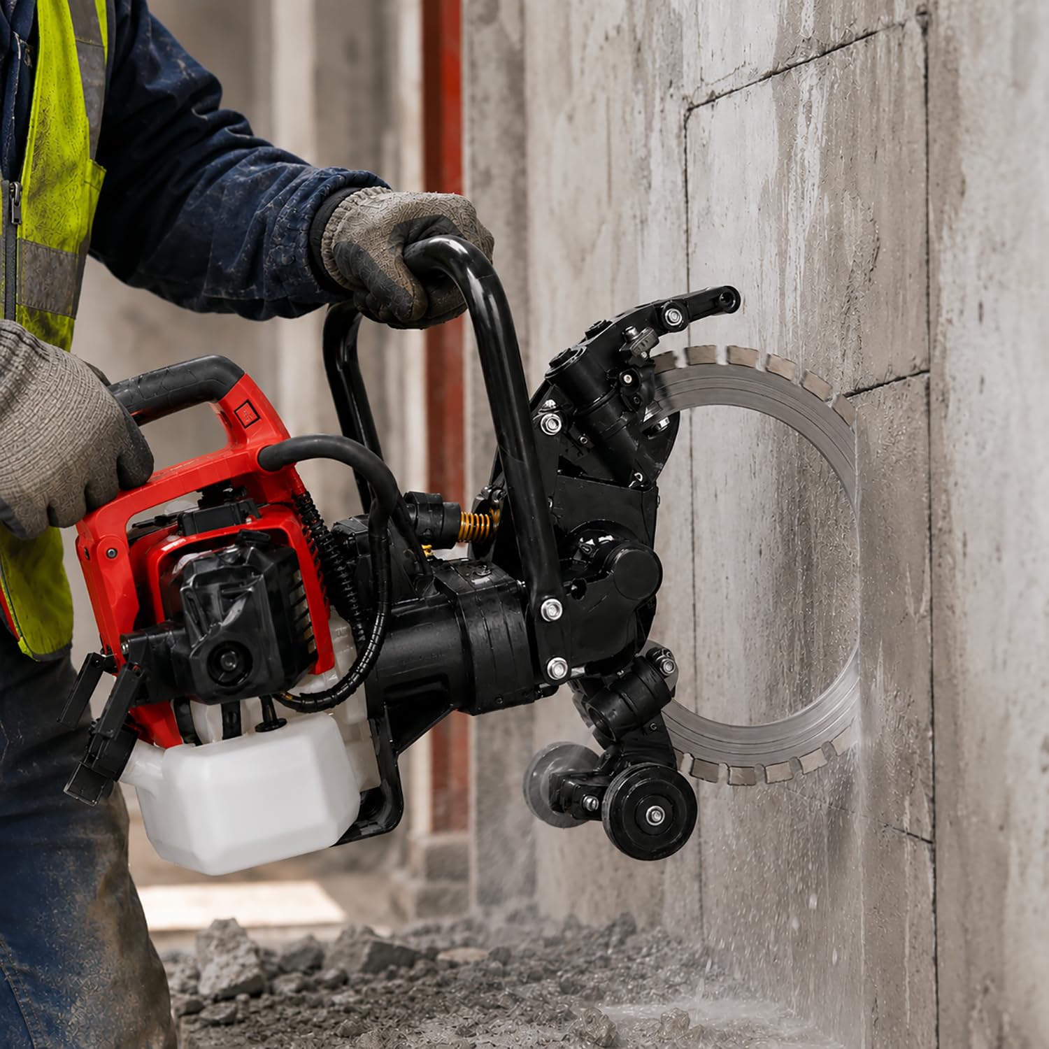 Scie Circulaire à Essence, Scie à Béton Murale – Béton et Métal, Portable, 16" Lame Diamant, Coupe 30cm, Humide et Sec, Chantier Professionnel, Travaux Extérieurs