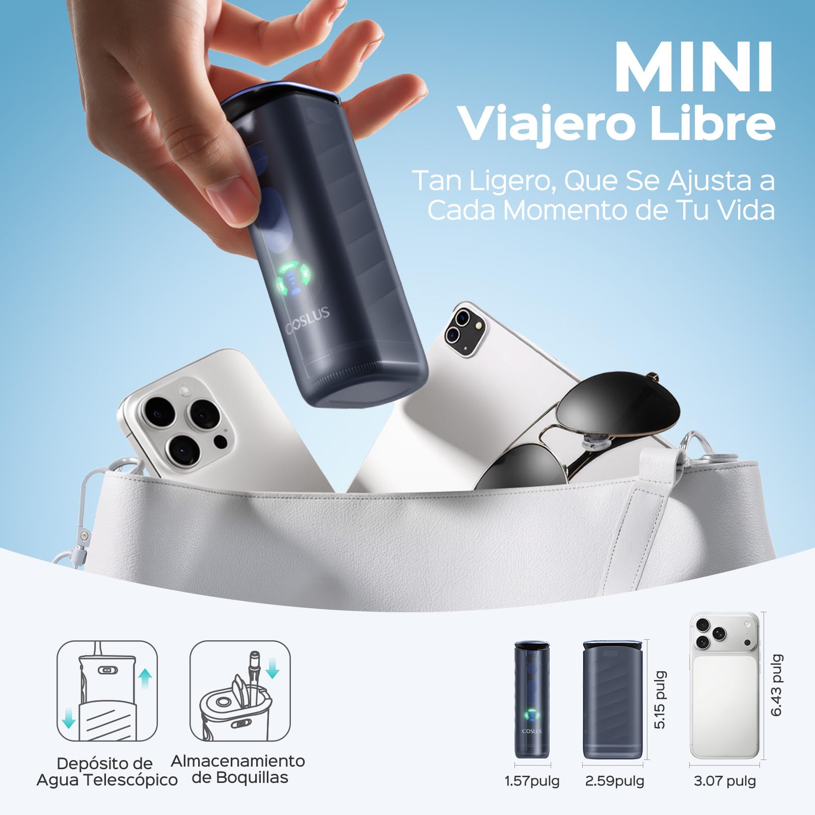 COSLUS T50 - Irrigatore orale senza fili Trragba elettrico, per irrigatore orale retrattile, contenitore integrato per gli appassionati di salute orale, pulizia giornaliera profonda (nero)