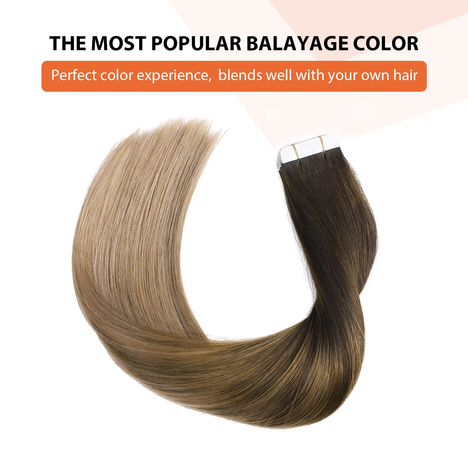 XDhair Tape in Real Human Hair Extensions 20Pcs 50G 22inch Straight Balayage Dark Brown to Chestnut Brown and Dirty Blonde Tape in Extensions for Women (#2/618,22Inch) - Image 4