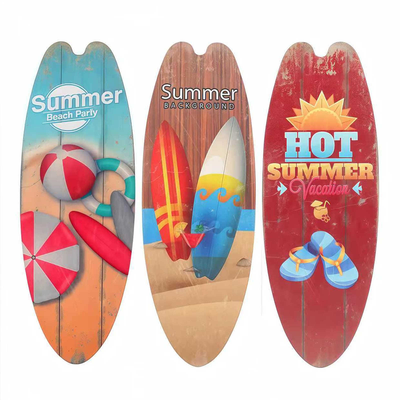 Sasiil 3-Piece Wooden Surfboard Wall Decor, Vintage Beach Theme Wooden Signs, Retro Beach Wall Art, Coastal Plaques Wall Sculpture, Home Wall Hanging Ornaments for Living Room, Bderoom Decor