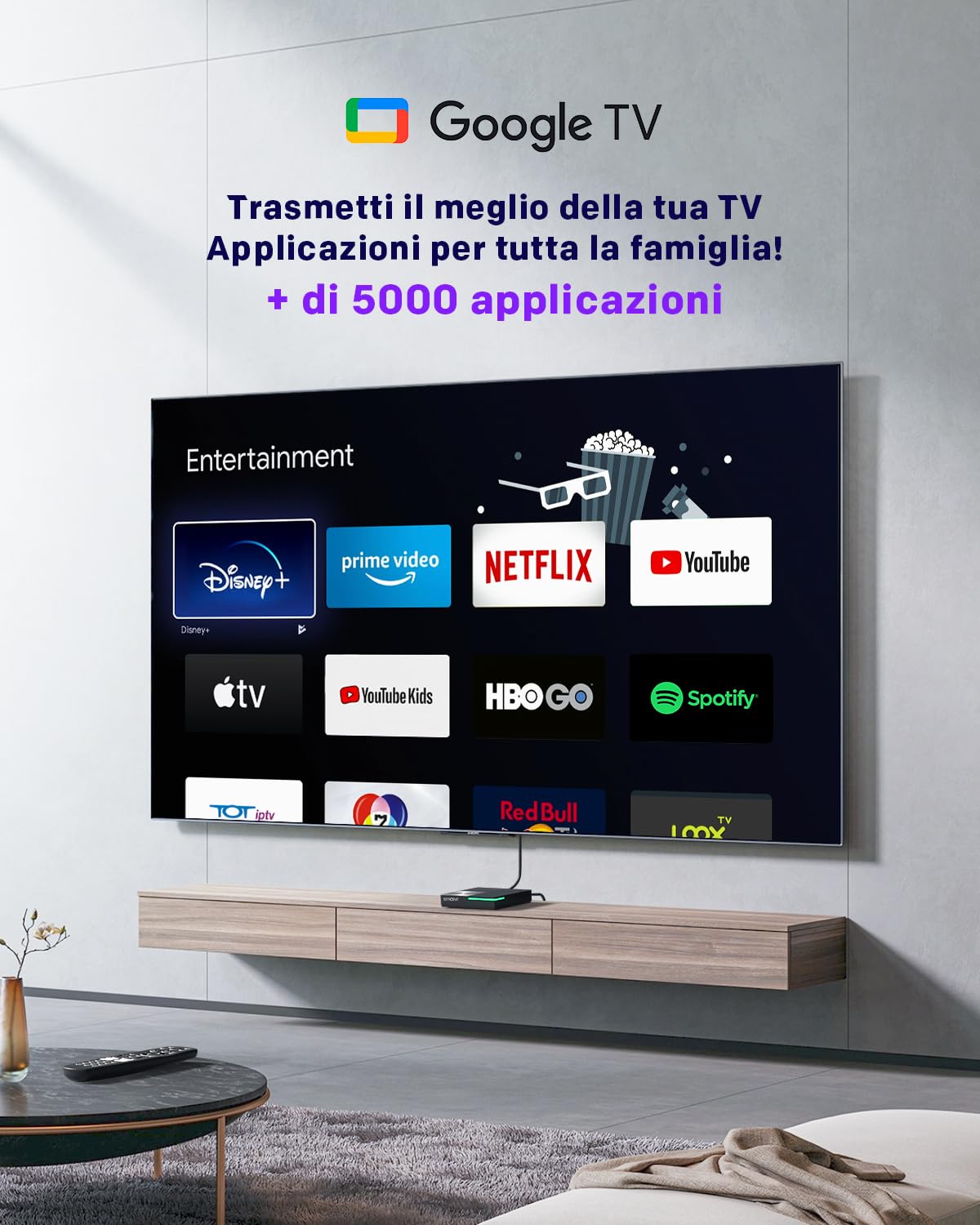 STRONG Leap-S3 Pro Streaming Box 4K UHD Google TV Con Porta Ethernet, Android 12, 4GB RAM + 32GB Memoria, Wi-Fi 6, Chromecast Integrato, Controllo Vocale Google, Dolby Audio & Dolby Vision