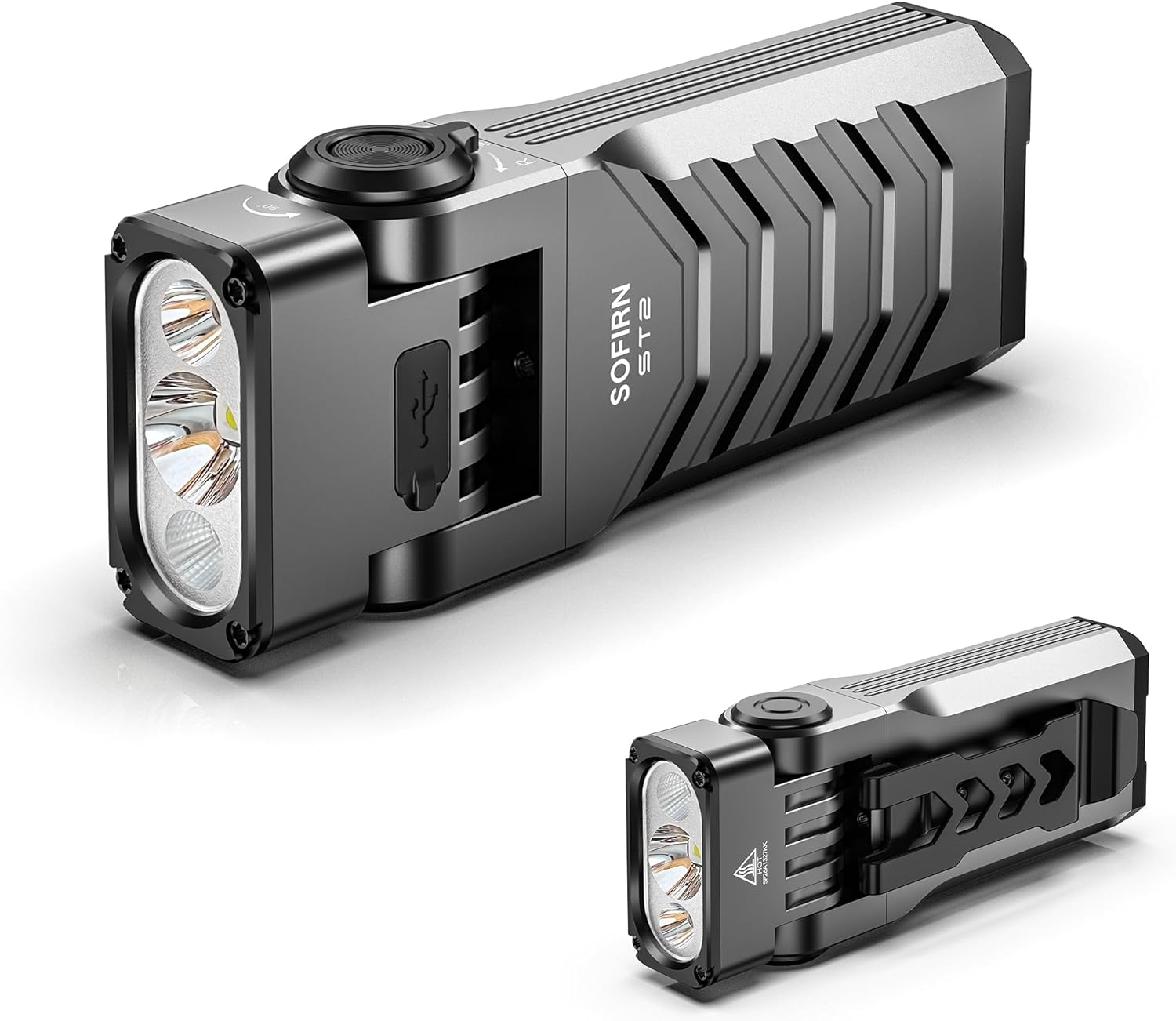 sofirn ST2 Multi-Light Rechargeable Flashlight, 3000 Lumens White Light with 660nm Red & 365nm UV, USB-C Charging, 90° Rotating Head, Magnetic Tail & Large Clip, IPX6 Waterproof for Work & Outdoor