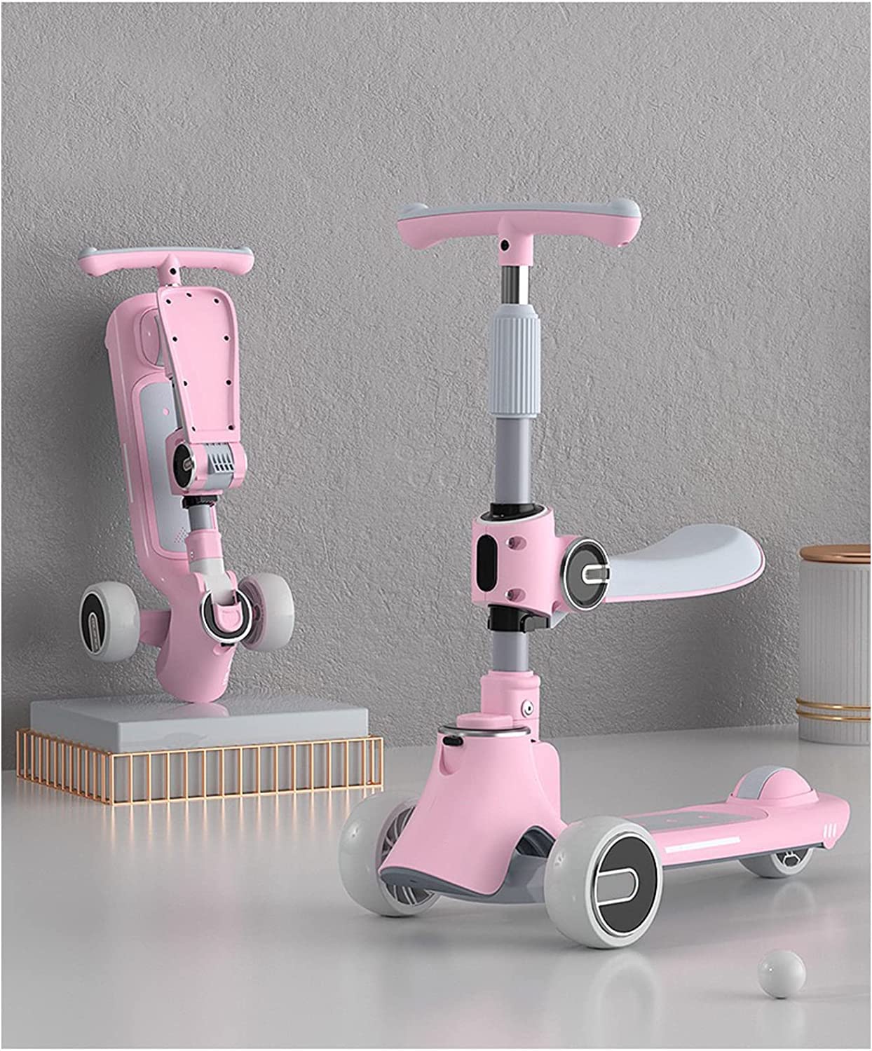 SHINEDOWN Kids Kick Scooter 5 in 1 Foldable Scooter with 3 LED Light Wheels and Seat, Safety LED Light and Kids Music