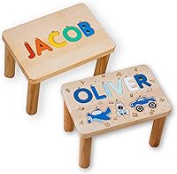 Personalized Montessori Wooden Step Stool for Boys - Custom Name Puzzle, Rainbow Colors, Toddler Gift for Son or Grandson