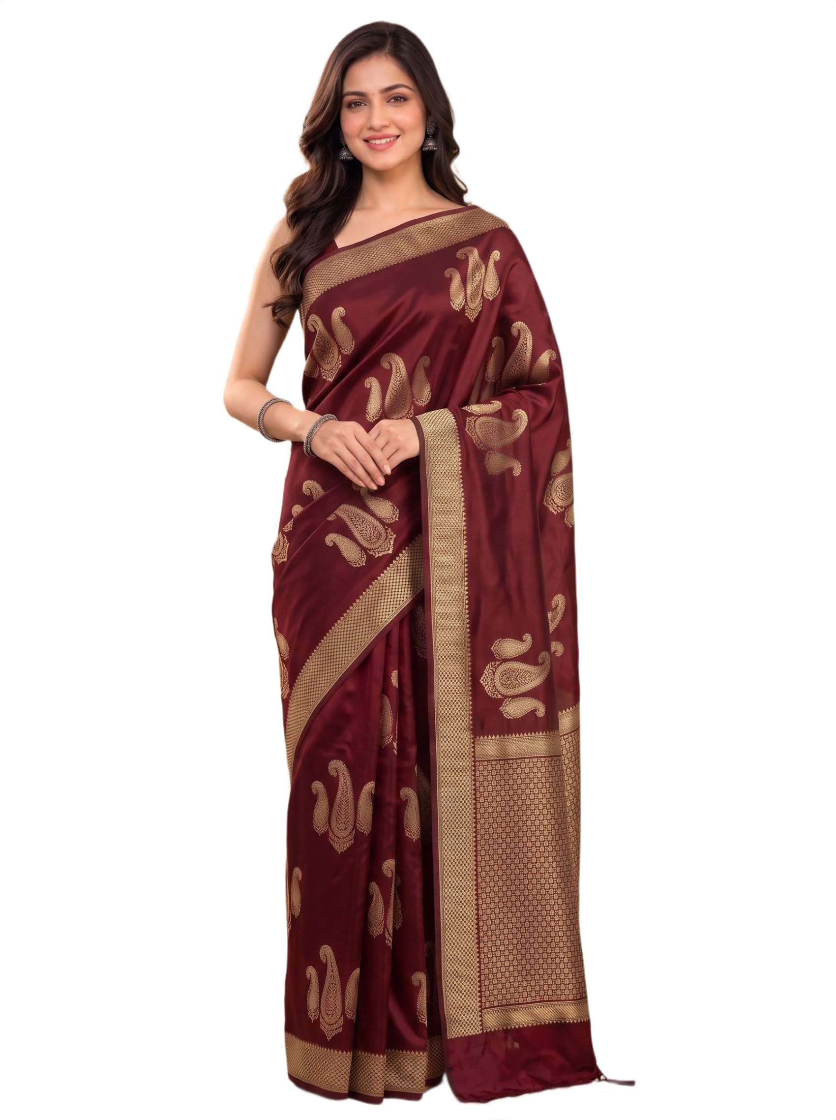 Women's Soft Litchi Silk Saree with Unstitched Blouse Piece Rich Pallu Jacquard Weave and Paisley Pattern | Lightweight Sarees | Ethnic Saree | Premium Saree for Womans-image-39