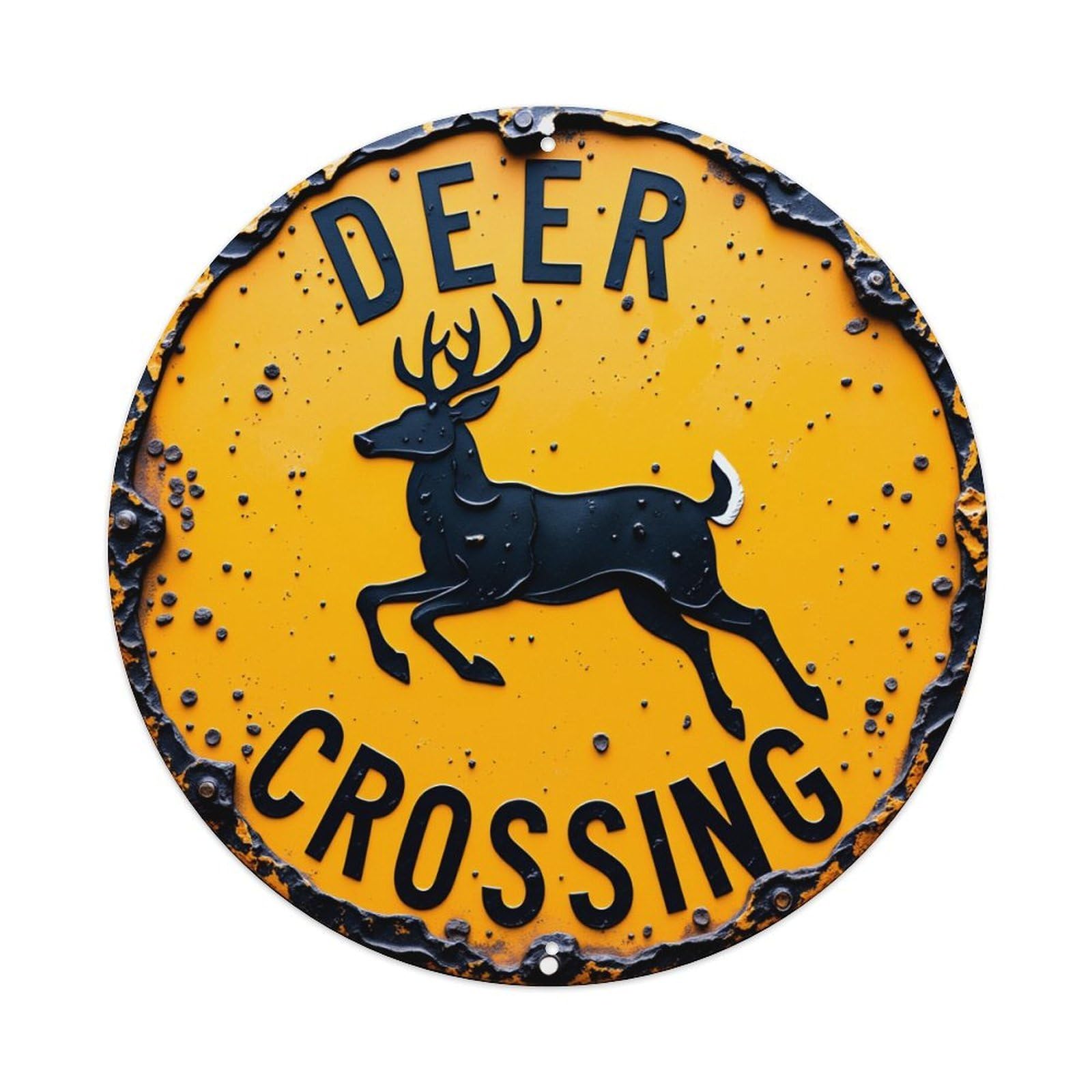 Deer Crossing Sign Pattern Print Round Metal Tin Sign Vintage Wall Decor, Bar Garage Cafe Kitchen Home Wall Art Poster 8x8inches