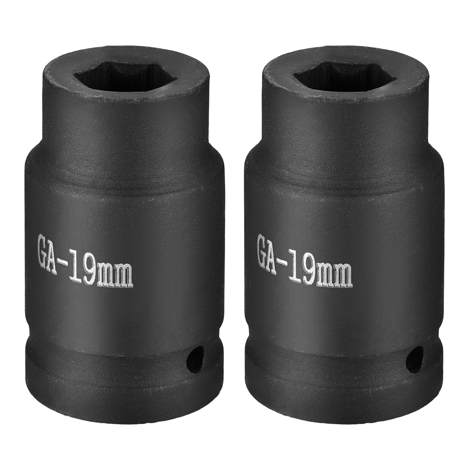 sourcing map 2pcs 6 Point Impact Socket 1" Drive 19mm Metric Socket CR-V Steel Spindle Axle Hex Sockets for Machine Shaft Nuts Bolts Repair, Black