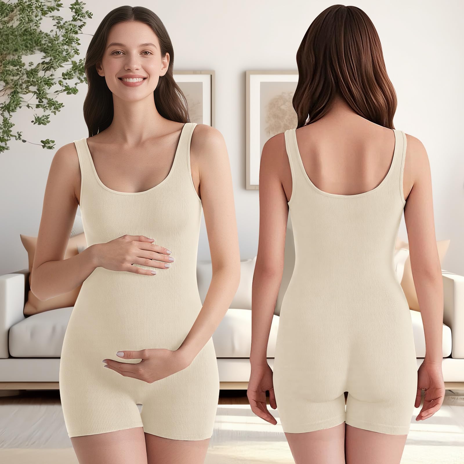 Coume Lot de 2 bodies de maternité sans manches pour femme - Débardeur de grossesse - Short côtelé