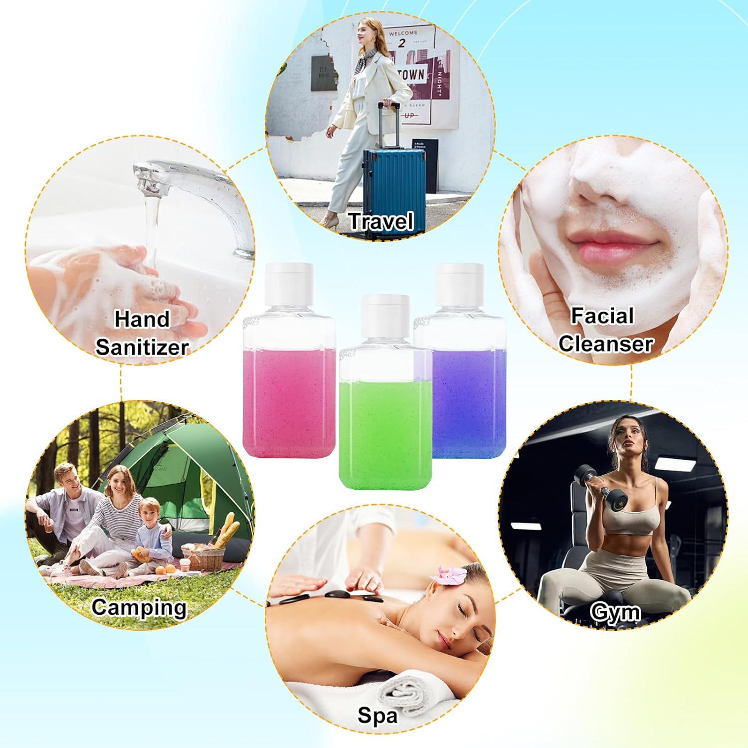 120 Pack 2 Oz Plastic Refillable Bottles with Flip Cap, Clear Hand Sanitizer Bottles, Travel Size Bottles with Flip Cap, Portable Reusable Containers with Lids for Shampoo,Body Soap,Toner, Lotion